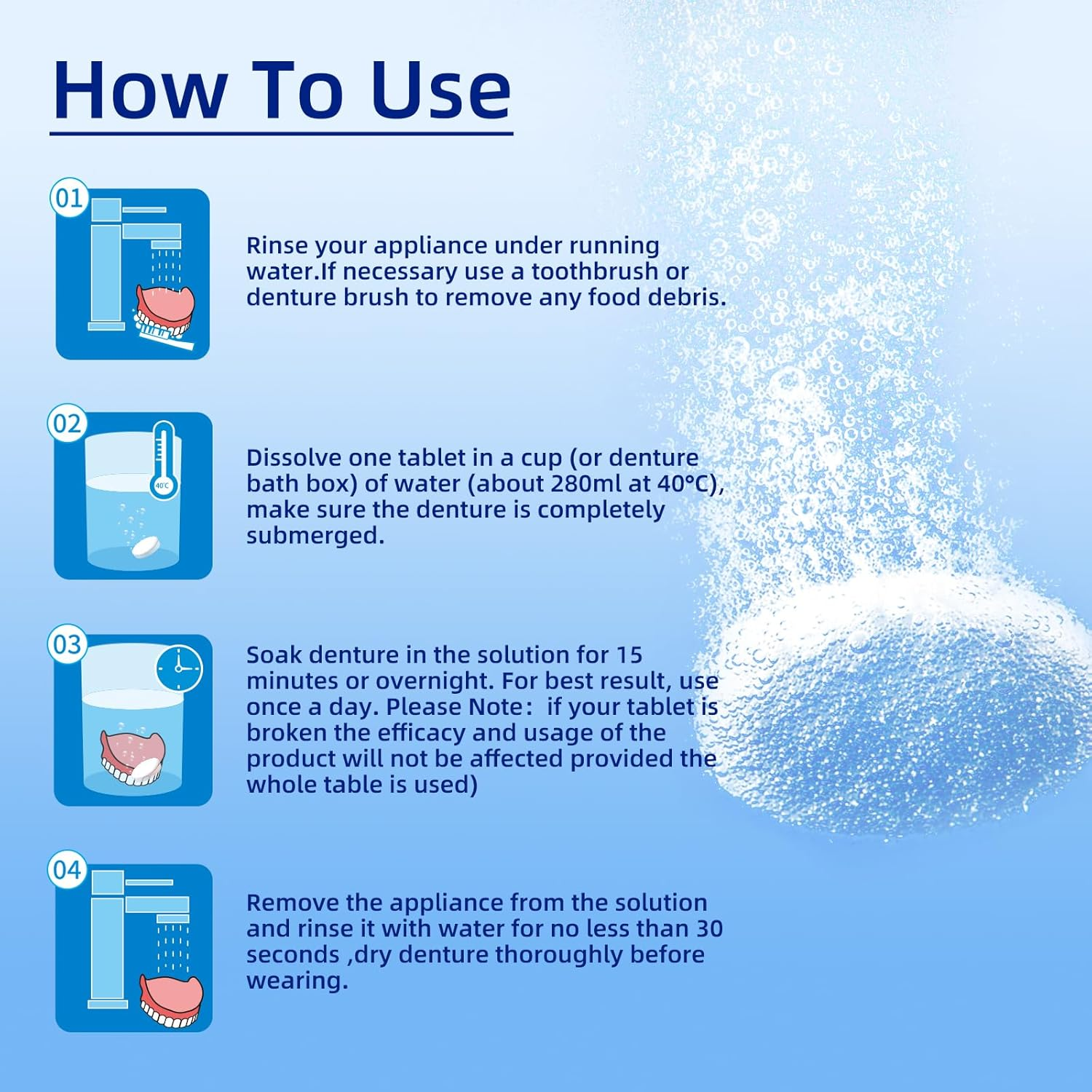 Y-Kelin Retainer Cleaner Tablets 120 Tablets for Mouth Guard Dental Appliances Denture Cleaning Tablets 4 Months Supply image number 2