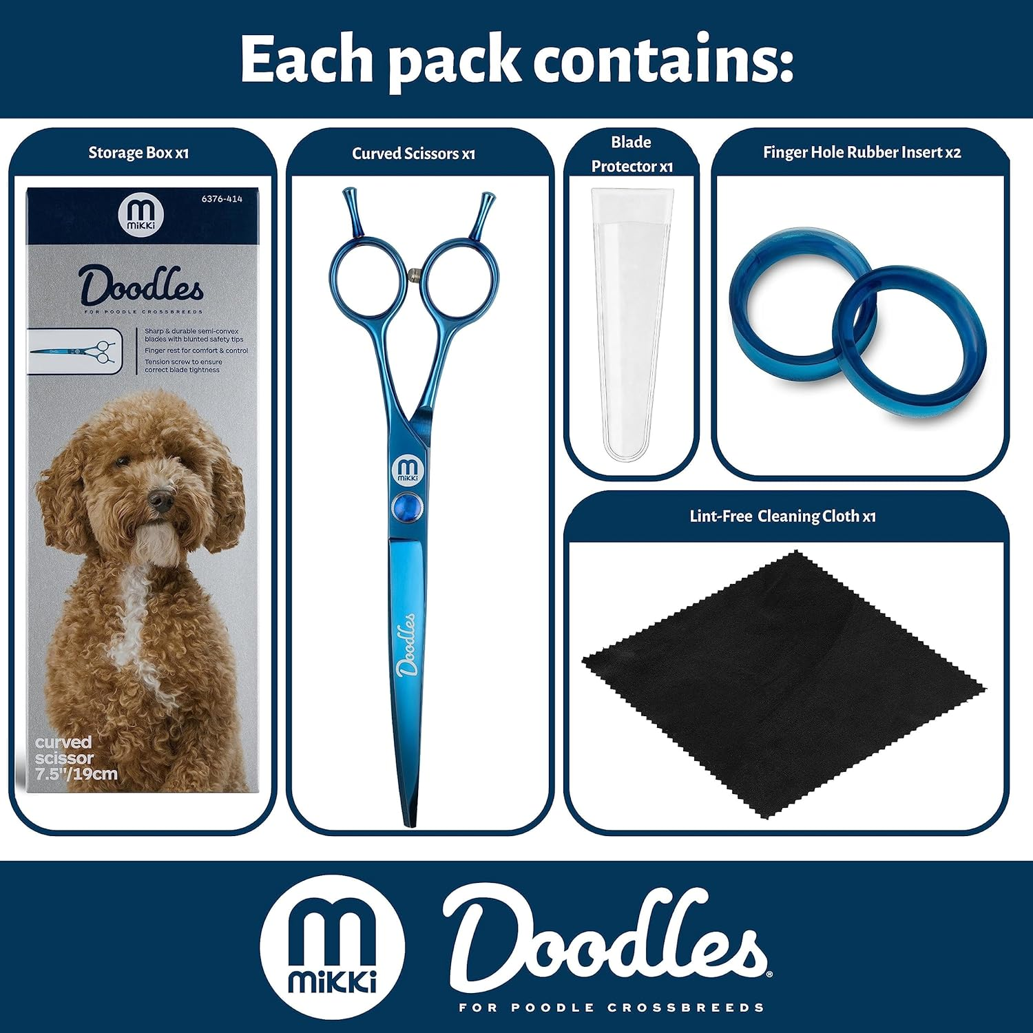 Mikki Doodle, Dog, Puppy Curved Coat Trimming & Shaping Scissors, Sharp & Durable Semi-Convex Blade, Blunted Safety Tips, Adjustable Tension Screw for Control and Precision, 19Cm (7.5&rdquo;)
