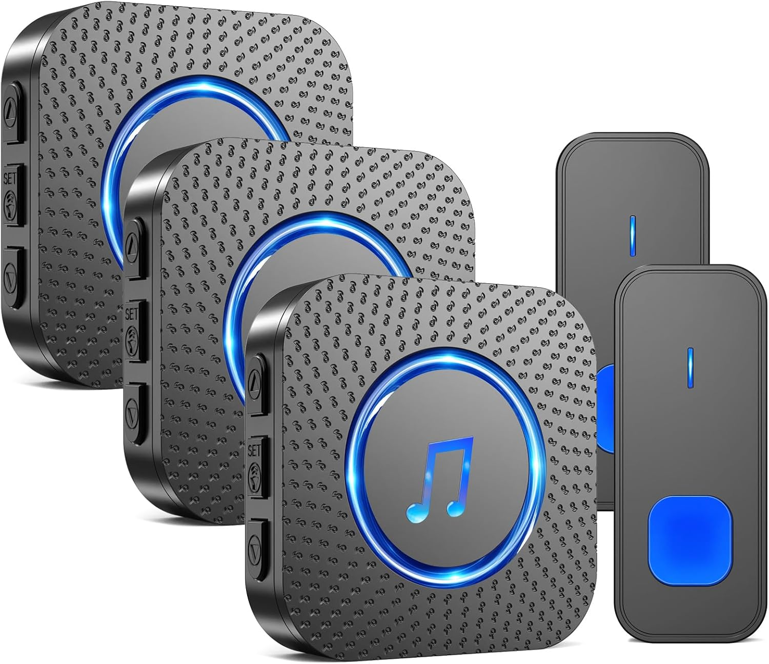 SURFOU Wireless Doorbell Set 400 M Range Outdoor Waterproof Front Door with 2 Transmitters Battery Operated Bell with 3 Receivers with LED Flashing 5 Vol. 55 Melodies Black image number 5