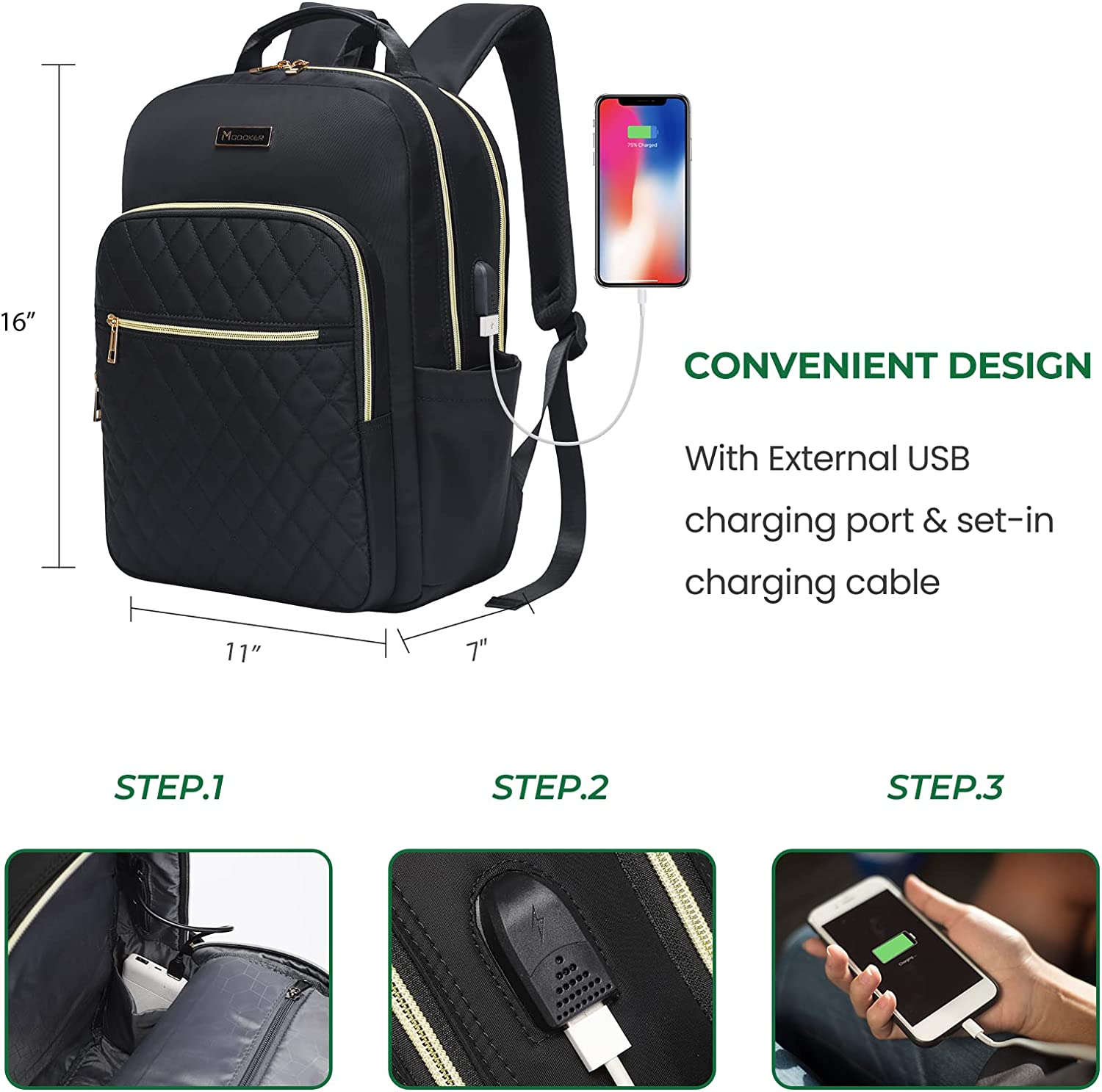 Modoker Women'S Lpatop Backpack 15.6-Inch Laptop & Tablet - Olive image number 6