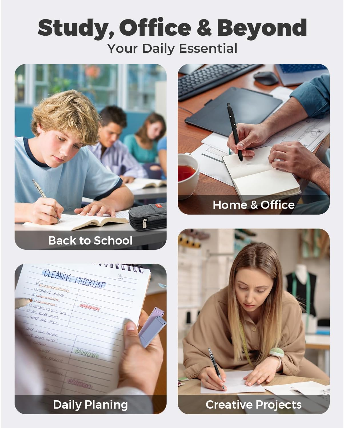 Four Candies 45 PCS School Supplies with Pen Case, 6 Gel Pens, 6 Art Mechanical Pencil Set, 12 Highlighters for College Essentials Office Stationery (Black) image number 1