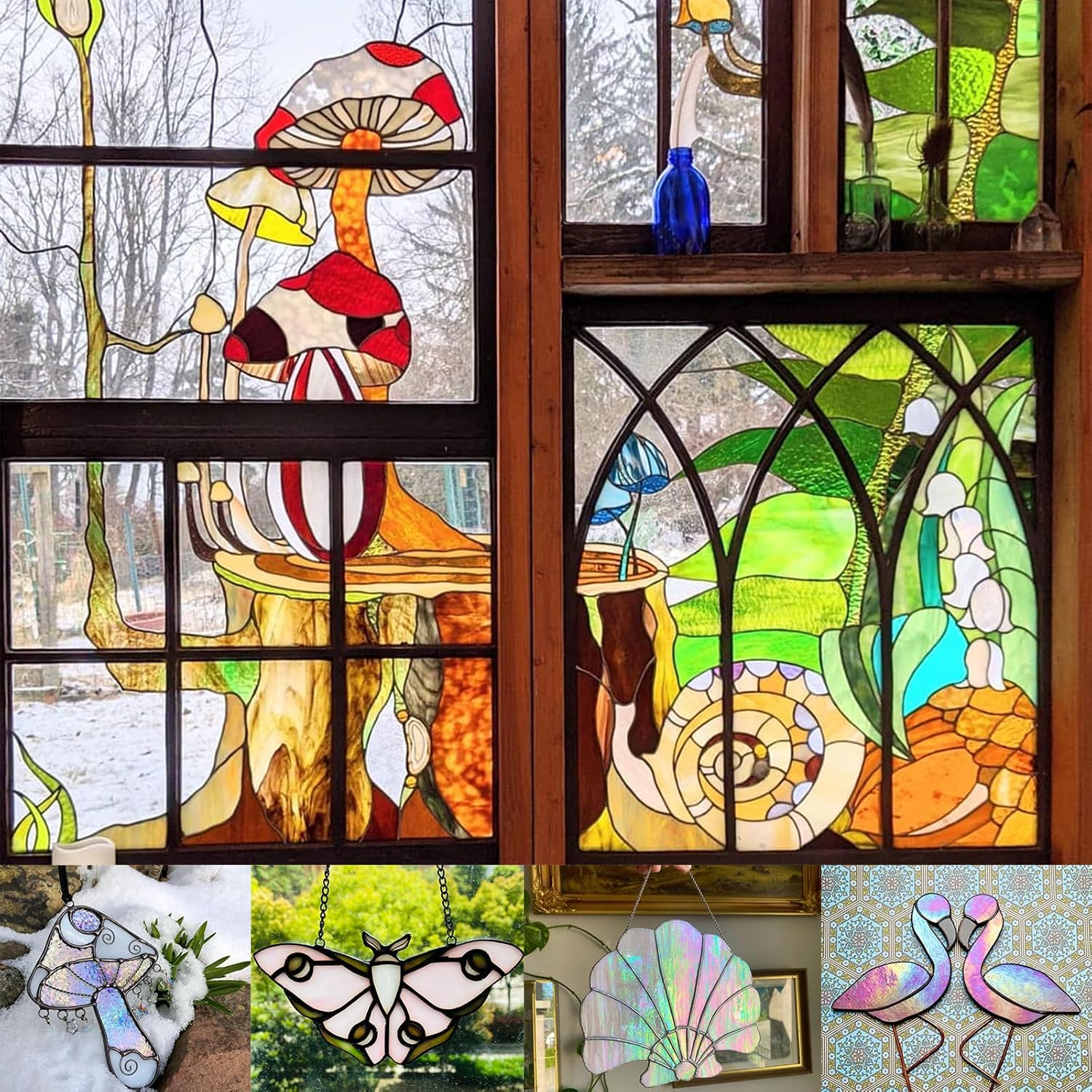 ILLUCKAI 12 Sheets Stained Glass Sheet Pink and Green Collection, 6 X 4 Inch Stained Glass Mosaic Tiles for Stained Glass Projects Mosaic Crafts image number 5