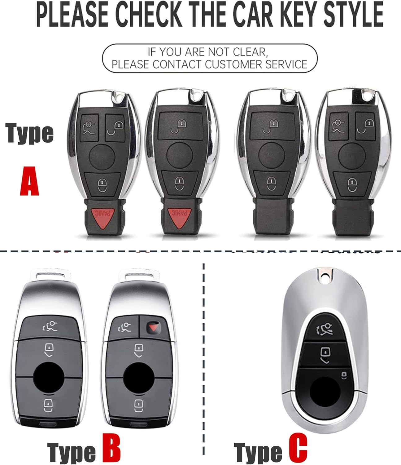 Ontto Metal Leather Car Key Fob Cover Fit for Mercedes Benz A/B/C/E/G/S Class GLA GLC GLE GLK GLS CLA CLE CLS AMG E200 W177 Smart Key Holder Case Keyring Shell Bag Keychain Auto Accessories Black B image number 1