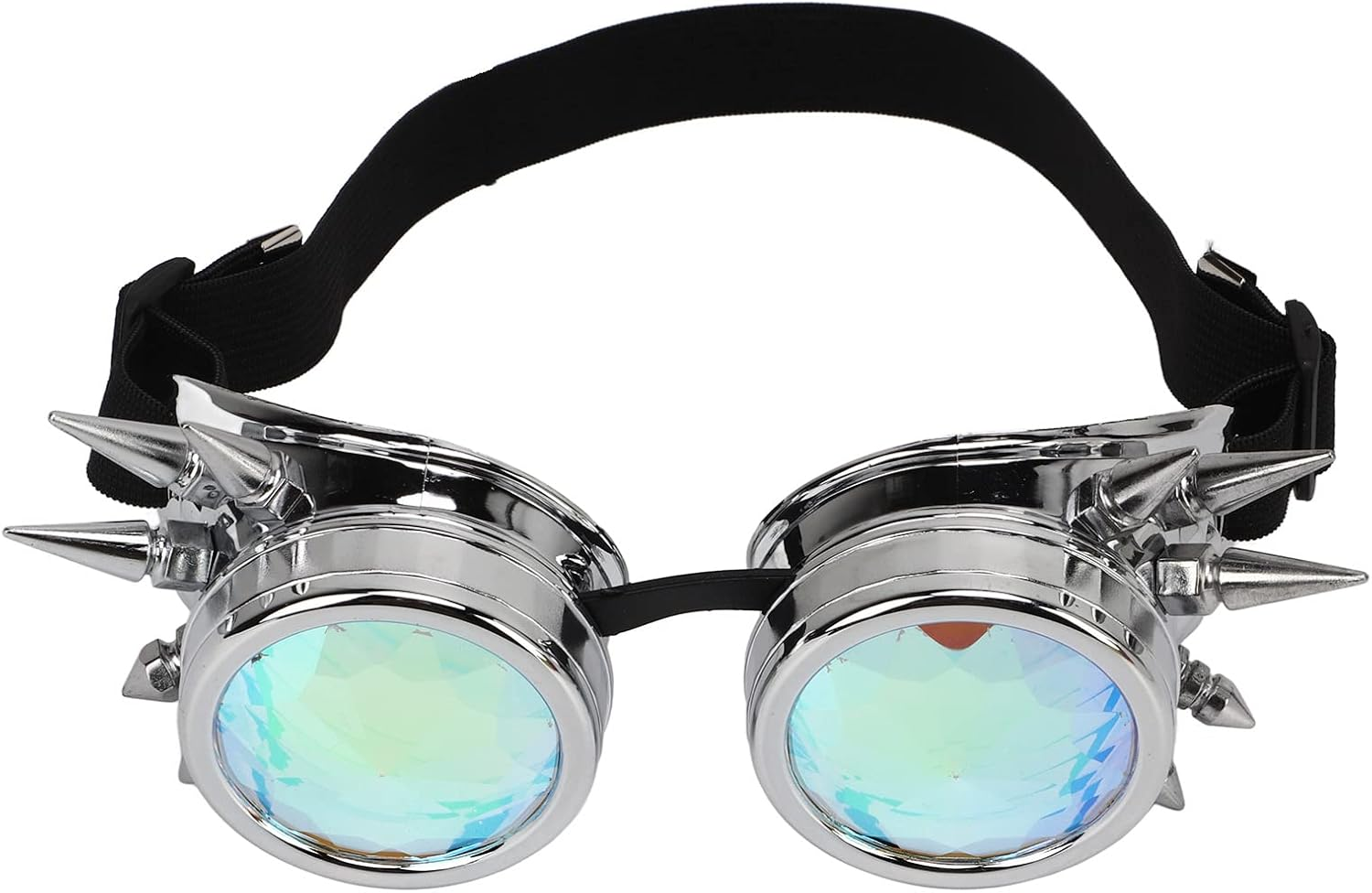 Steampunk Goggles, PC ABS Retro Psychedelic Rave Goggles with Adjustable Elastic Band, Adjustable Nose Rest Kaleidoscope Rave Glasses Festival Accessories for Christmas Halloween (Gloss Silver)