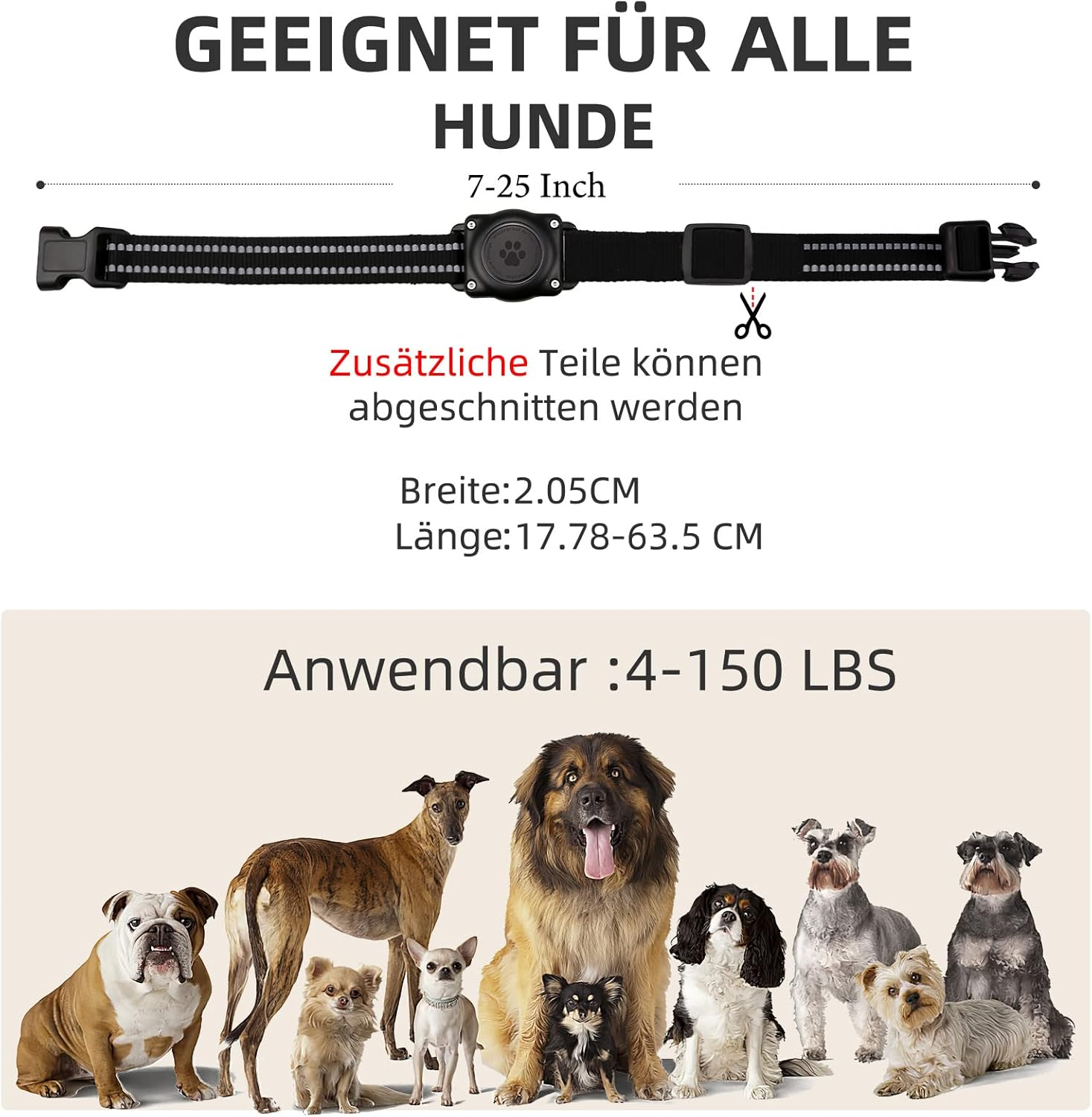 Airtag Dog Collar, 100% Waterproof Integrated Apple Airtag Dog Collars, Reflective GPS Dog Collar with Hard PC Airtag Holder Case for Small and Large Dogs (Black) image number 3