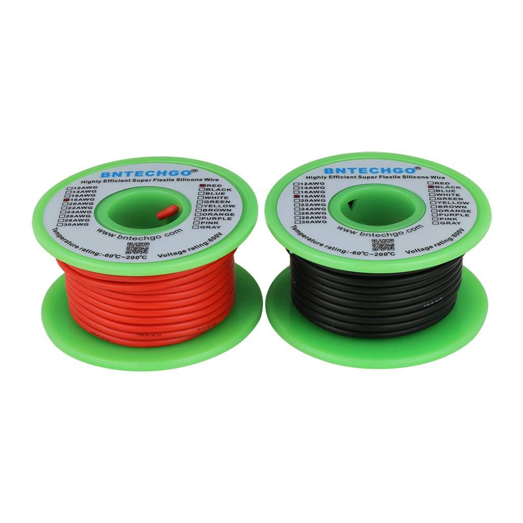 BNTECHGO 16 Gauge Silicone Wire Spool Red 25Ft and Black 25Ft Flexible 16 AWG Stranded Tinned Copper Wire