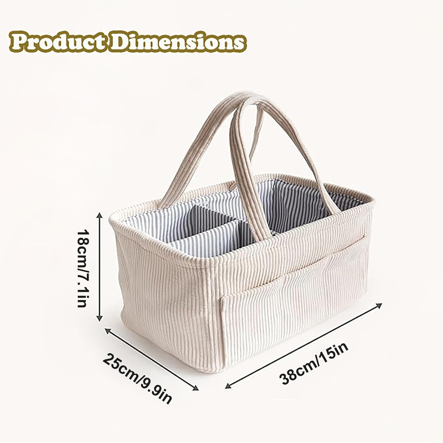 ZOTIKA Baby Nappy Caddy Diaper Caddy Organizer, Baby Storage Basket for Diapers and Wipes, with Removable Inserts Nursery Storage Basket, Baby Shower Basket, 38 X25 X18 CM (Beige) image number 6