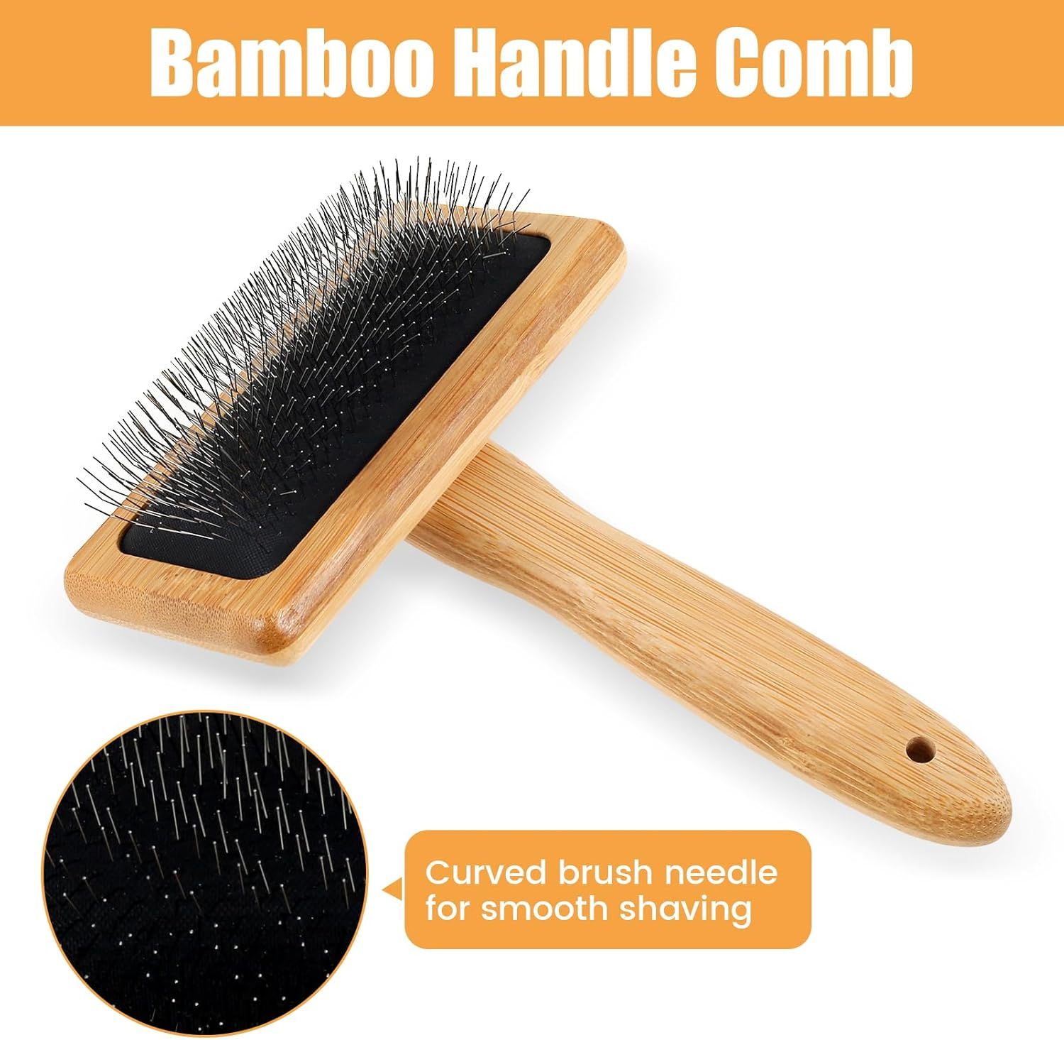 2Pcs Self-Cleaning Slicker Brush for Dog & Cat, Pets Grooming Comb Kit,Pet Massage Brushes,Stainless Steel Pet Hair Combs Removes Tangles Loose,Multipurpose Tassel Grooming Tool for Knitting Cord Rope image number 3