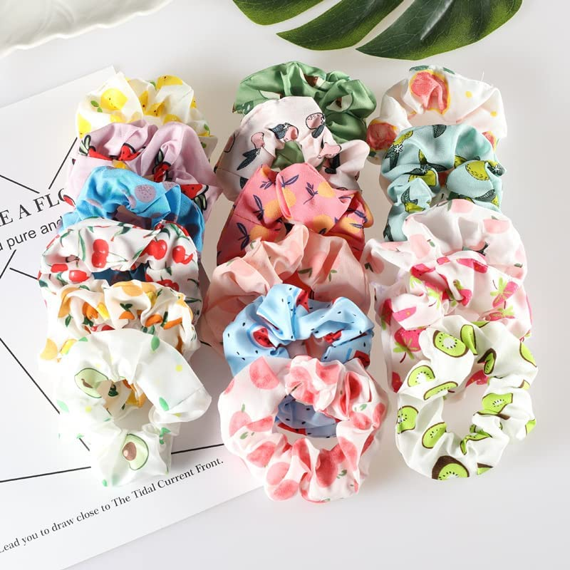 13Pcs Summer Hair Scrunchies Set - Colorful Elastic Ponytail Holders with Fruit Designs, Cute Hair Ties for Women, Kids, Toddlers, and Girls Hair Accessories image number 4