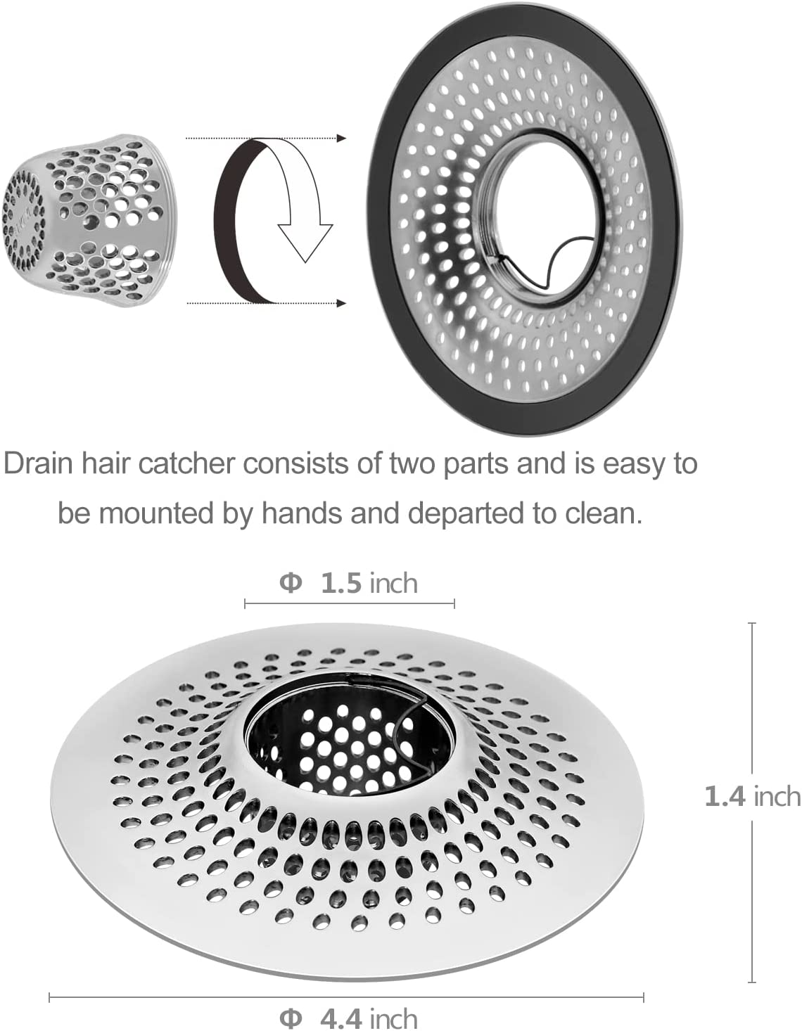 LEKEYE Drain Hair Catcher/Bathtub Shower Drain Hair Trap/Strainer Stainless Steel Drain Protector(Patented Product) image number 4