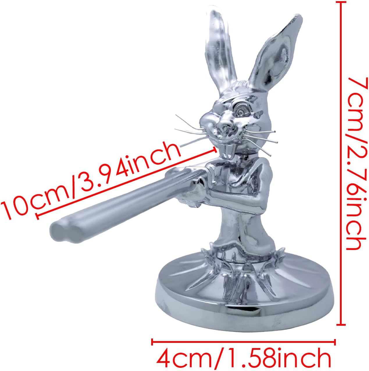 1PCS Rabbit Gunslinger Hood Ornament, Metal Car Truck Hood Ornament Sculpture Vintage 3D Rabbit Decorative Emblem for Cars Trucks Chrome Handmade Cast Statue Decor with Mounting Screw Set image number 4