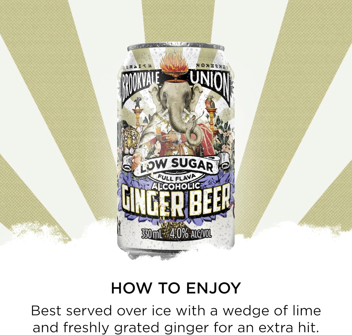 Brookvale Union Low Sugar Alcoholic Ginger Beer, Spicy & Smooth Finish, 4% ABV, 330Ml (Case of 24 Cans) image number 3