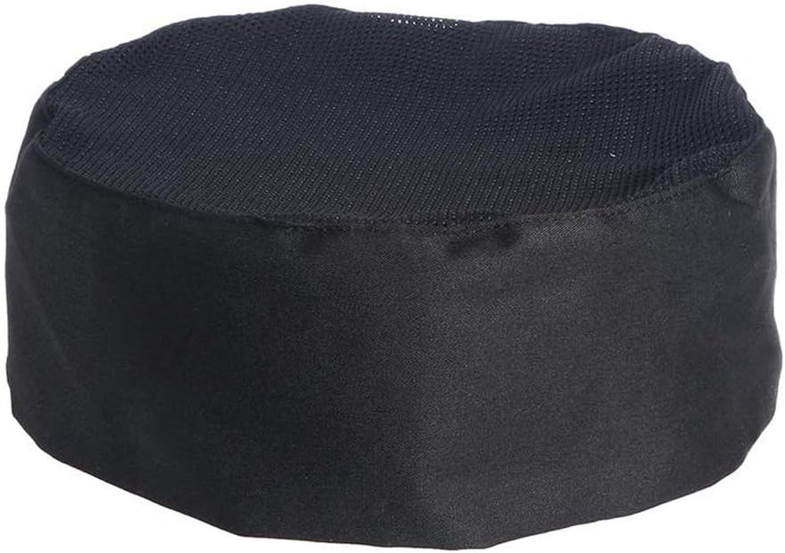 Breathable Mesh Top Skull Cap Catering Chefs Hat with Adjustable Strap Black, Black, One Size image number 3