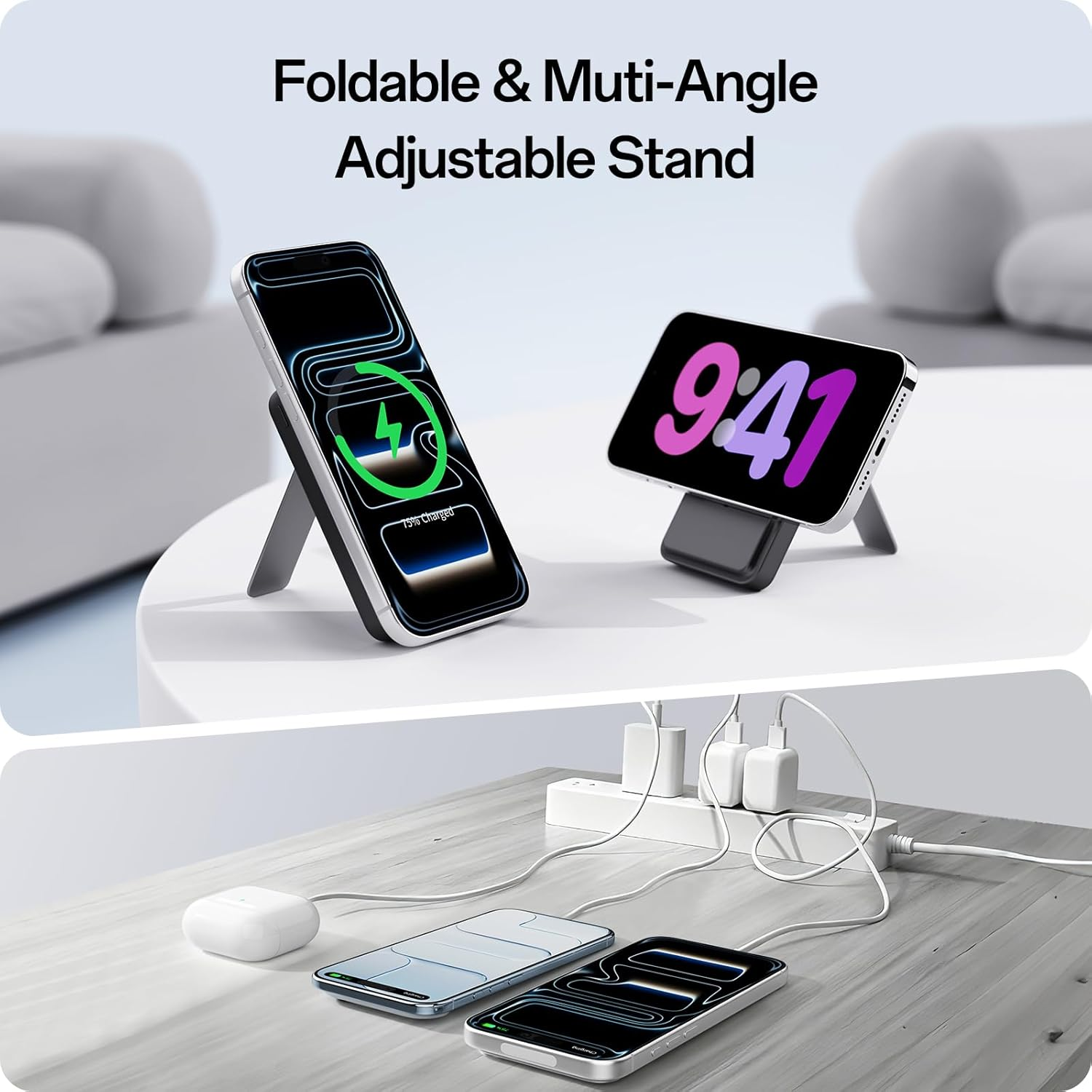 Iwalk Qi2 Certified 15W Magnetic Wireless Power Bank, 10000Mah Portable Charger with Adjustable Stand & LED Display, Fast Charging for Iphone 16/15/14/13/12 Pro/Pro Max/Plus/Mini - White image number 7