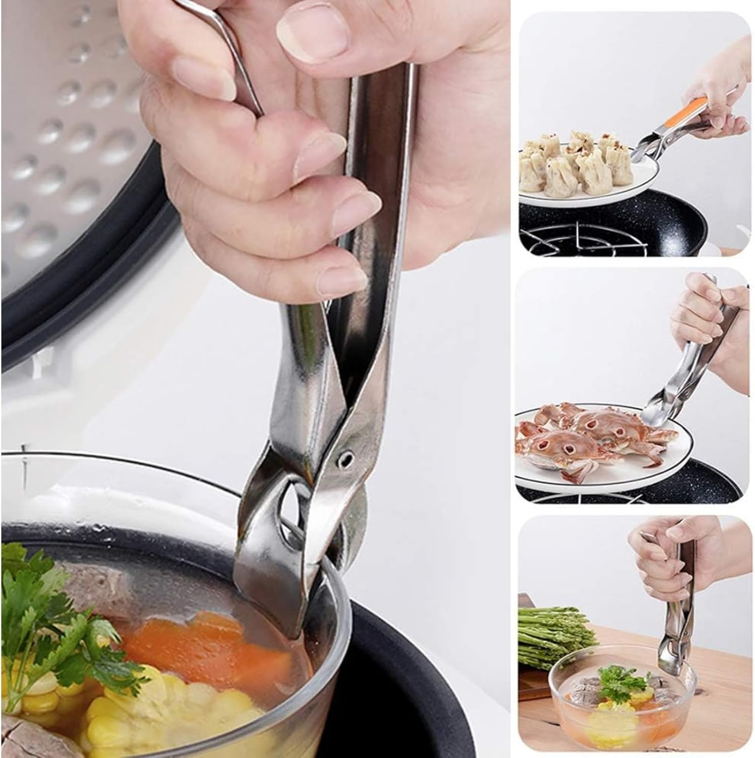 RODISHOMM Ergonomic Hot Plate Gripper, Anti-Scald Clamp Clip, Stainless Steel Pizza & Bowl Gripper, Heat-Resistant Air Fryer Pan Gripper for Camping & BBQ (Orange) image number 3