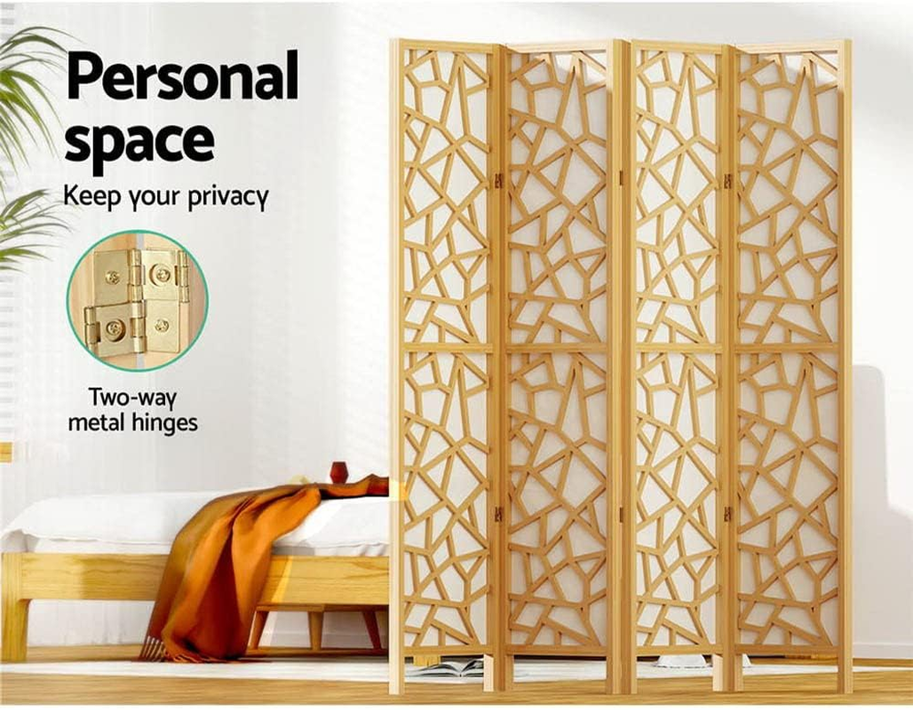 Artiss Room Divider, 4 Panel Folding Wooden Privacy Portable Screen Shelf Dividers Partition Wall Screens Home Pet Child Indoor Balcony Bedroom Furniture, Separator Water-Resistant Natural image number 2