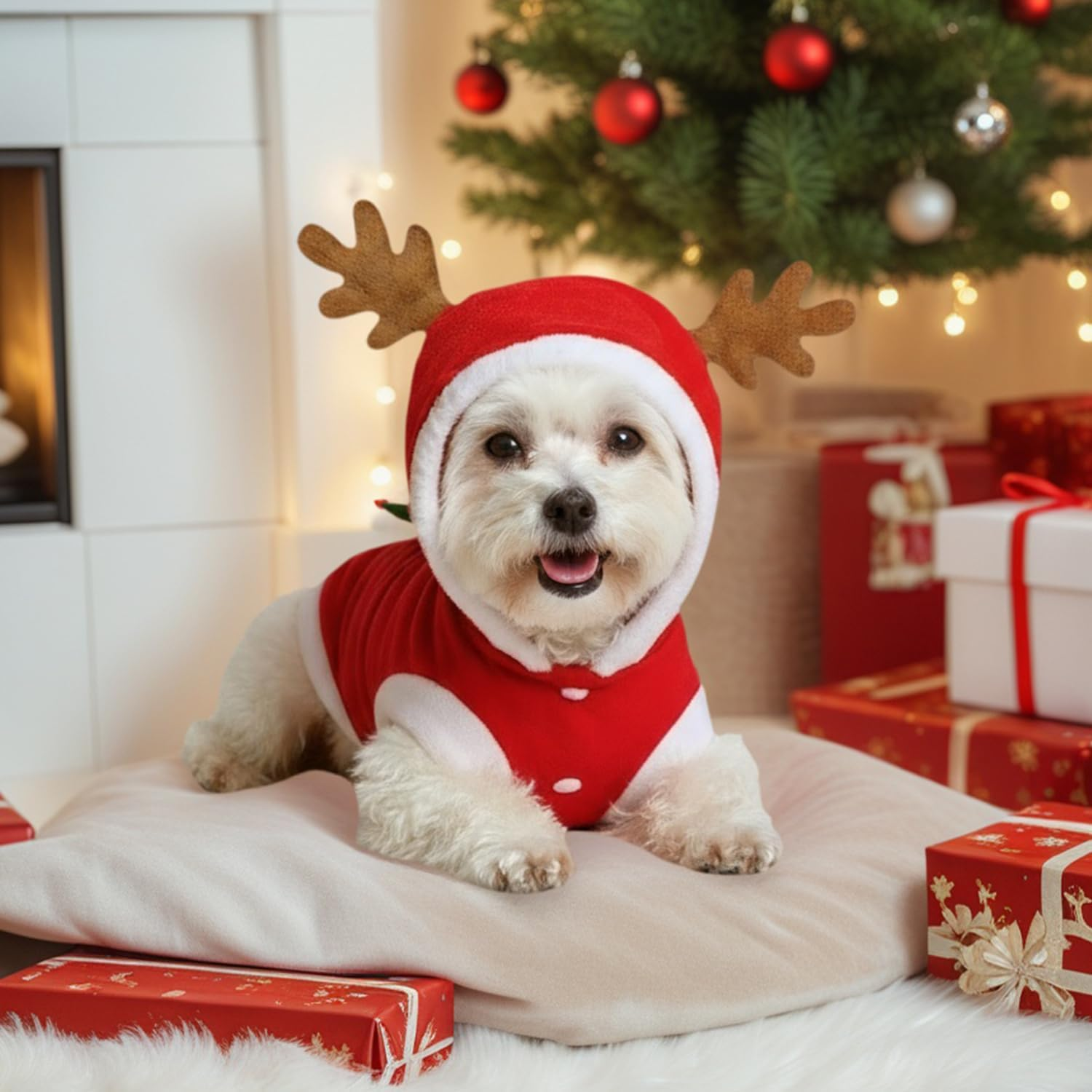 RUGBOL Dog & Cat Christmas Outfit, Cute Elk Pattern with Christmas Tree for Small, Medium & Large Dogs & Cats, New Year Party (M) image number 4