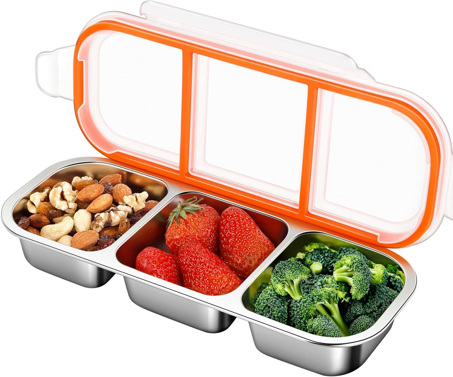 3 Pack Stainless Steel Snack Containers for Kids & Adults, Leek Proof Metal Bento Lunch Box with 3 Compartment Lunchable Container for Daycare, School, Work, Travel Stackable Bento Snack Box (O-3Pack)