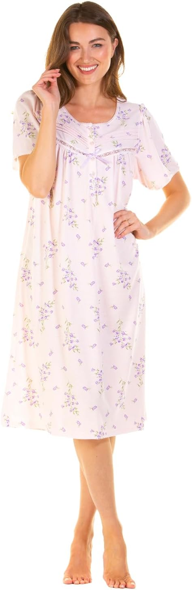 Ladies Cotton Rich Jersey Short Sleeve Floral Nightie Nightdress image number 5