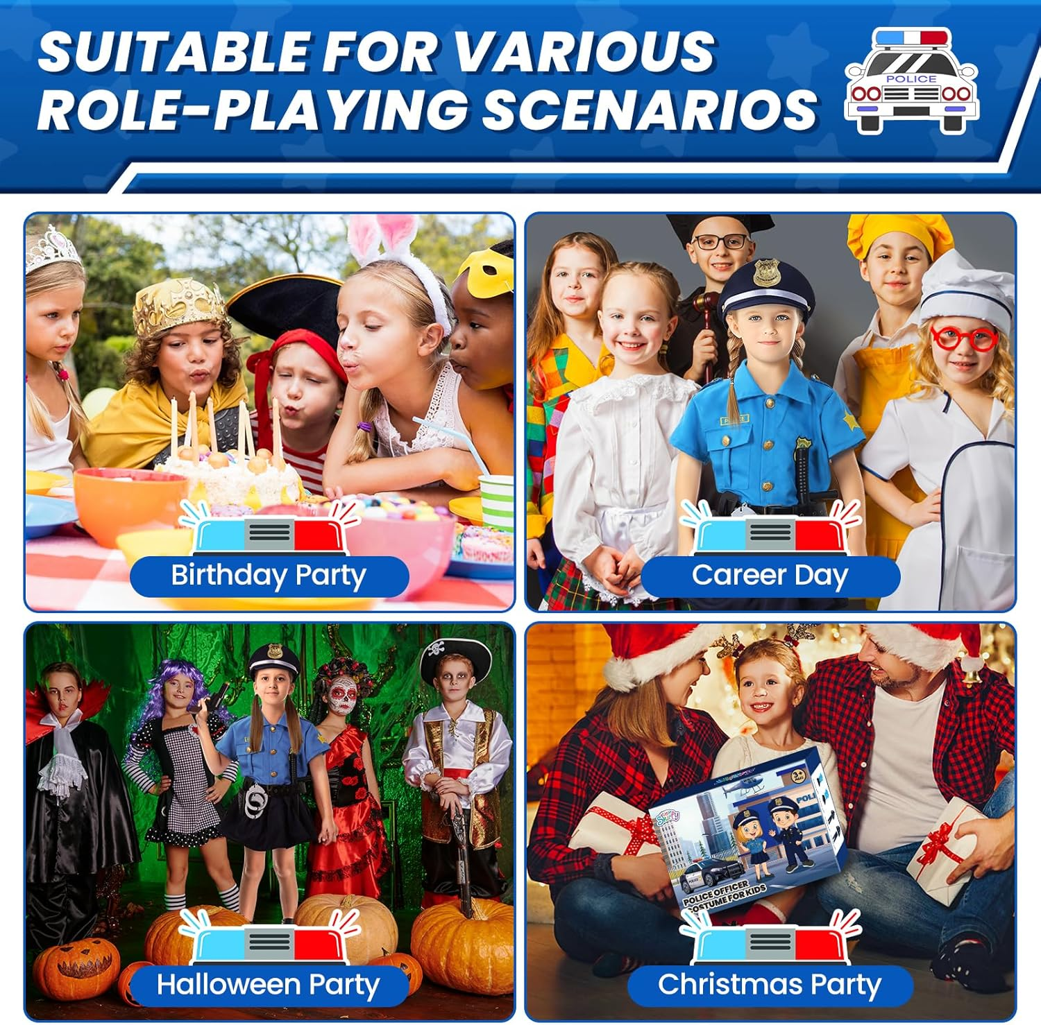 Halloween Costume for Kids,Police Costume for Girls,Police Officer Costume for Girls, Kids Cop Costume Role Play Kit image number 1