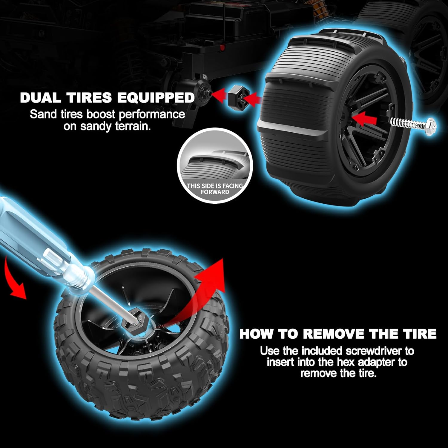 RC Cars for Adults & Boys, 1:14 Desert 4WD Off-Road RC Truck High Speed 40 Km/H, 4X4 Remote Control Car with 2 Rechargeable 1300Mah Batteries and 2 Sets of Tires image number 4