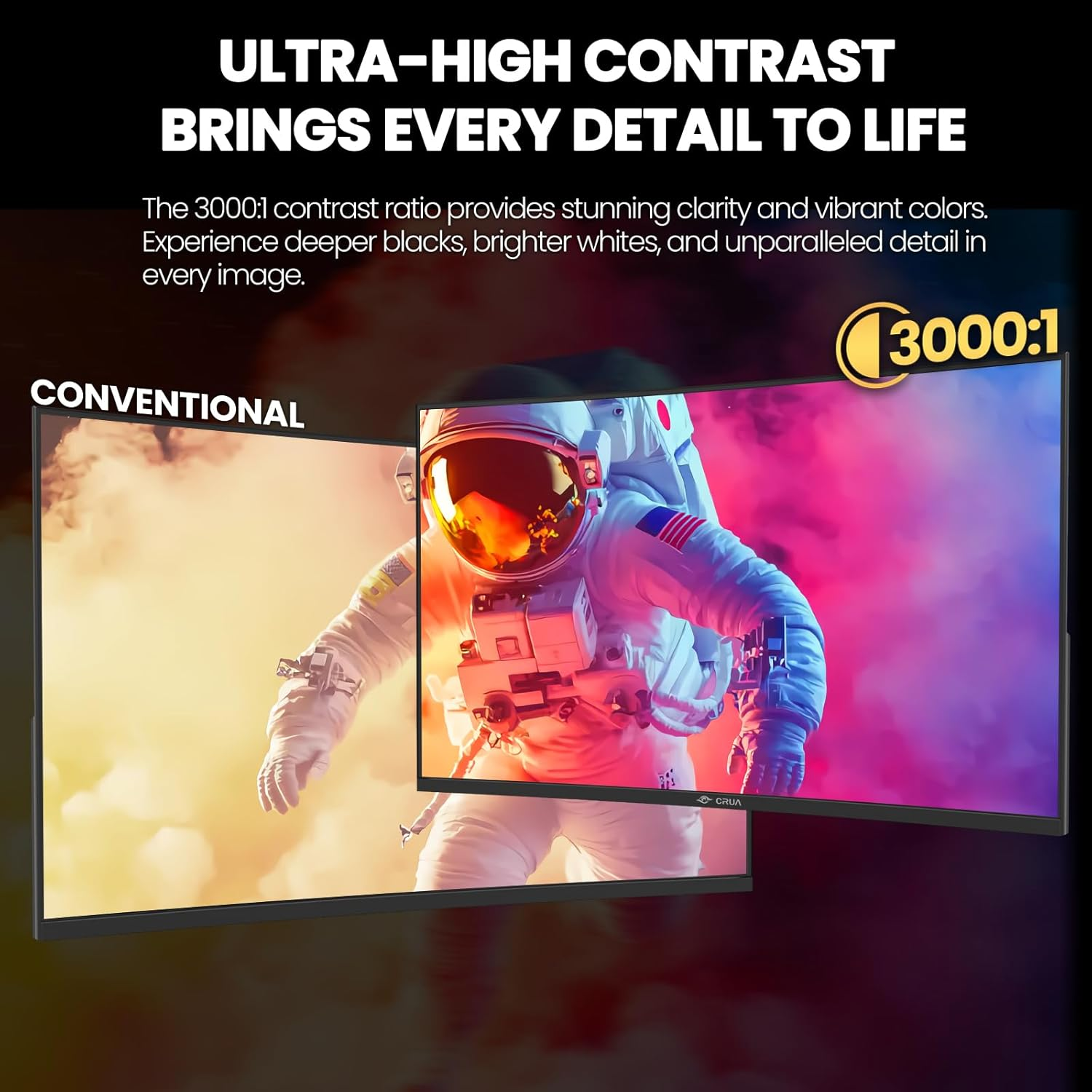 CRUA 32" Curved Gaming Monitor, 2K QHD 2560X1440P, 144Hz/165Hz Computer Monitors, 99% Srgb, Freesync, Low Blue Light, 1800R VA Screen, HDMI 1.4/DP 1.2, Wall Mountable - Black image number 1