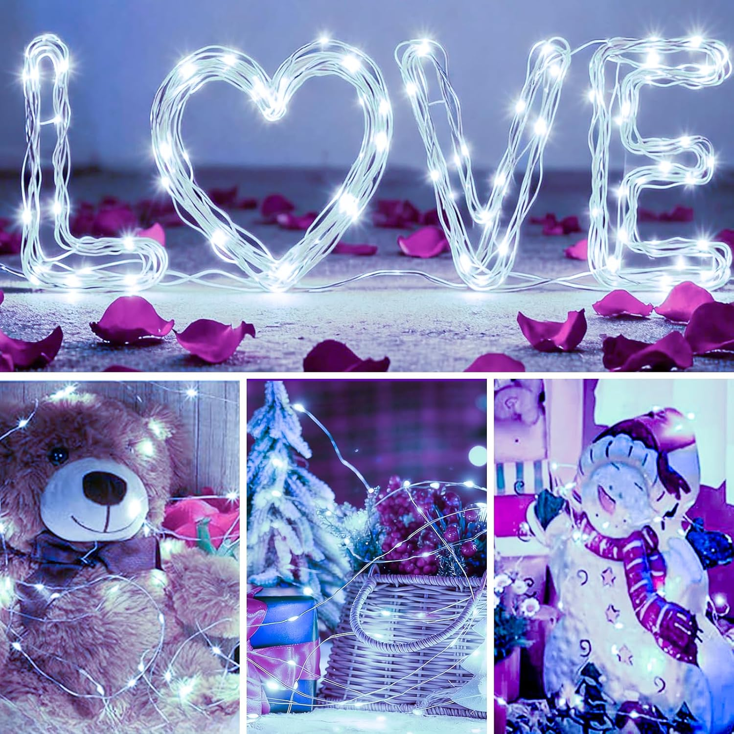 ENLACE Pack of 2 LED Fairy Lights Battery with Timer, 2 M 20 LED Copper Wire Fairy Lights Indoor Battery Operated, White Micro Fairy Lights for Wedding, Children'S Room, Christmas, Party Decoration image number 5