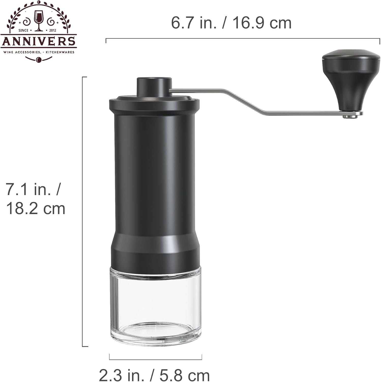 ANNIVERS Manual Coffee Grinder Hand Coffee Bean Grinder Burr Grinder, Adjustable Coarseness Ceramic Burr Glass Jar Stainless Steel Crank Brush, for Espresso French Press Drip, Moulin &Agrave; Caf&eacute; Manuel image number 5