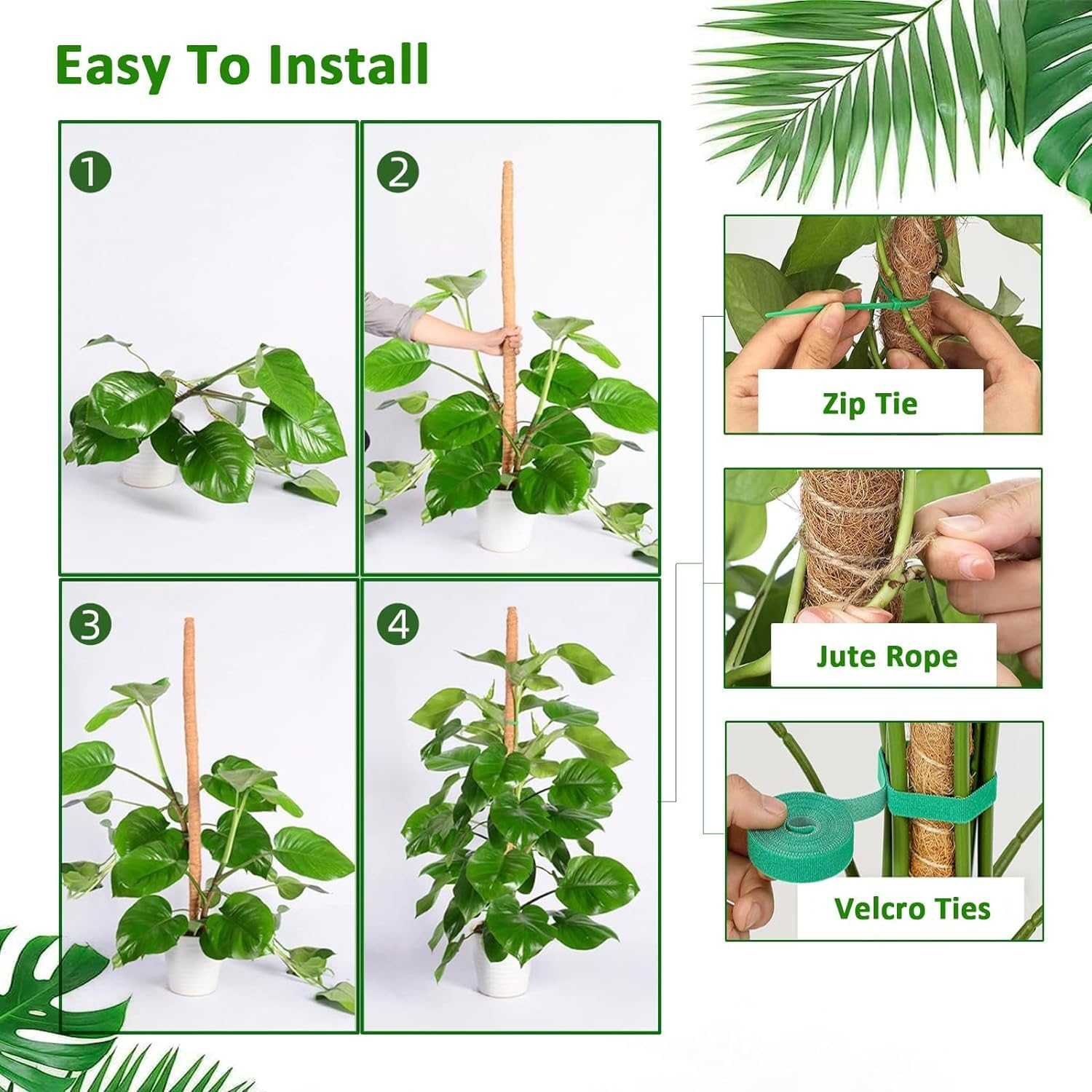 Pack Moss Pole Kit, 48 Inch Bendable Moss Pole Monstera Plant Support, Moss Poles for Monstera, Climbing Plants Indoor Large Moss Pole Support Garden Trellis Potted Plants Pothos Growth (48 Inch) image number 5