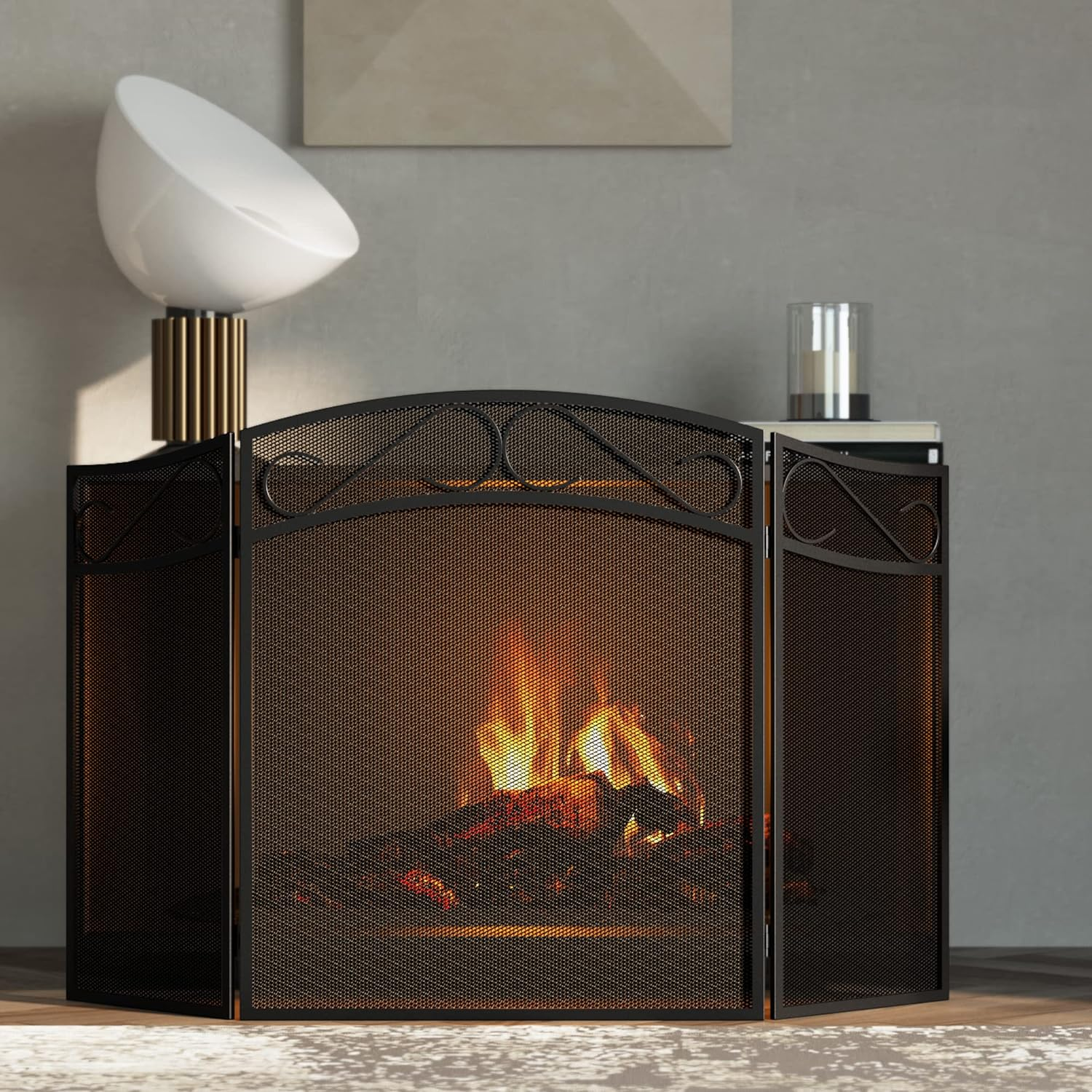 Fire Beauty 3 Panel Iron Fireplace Screen - Black(31In. X 51In.) image number 3