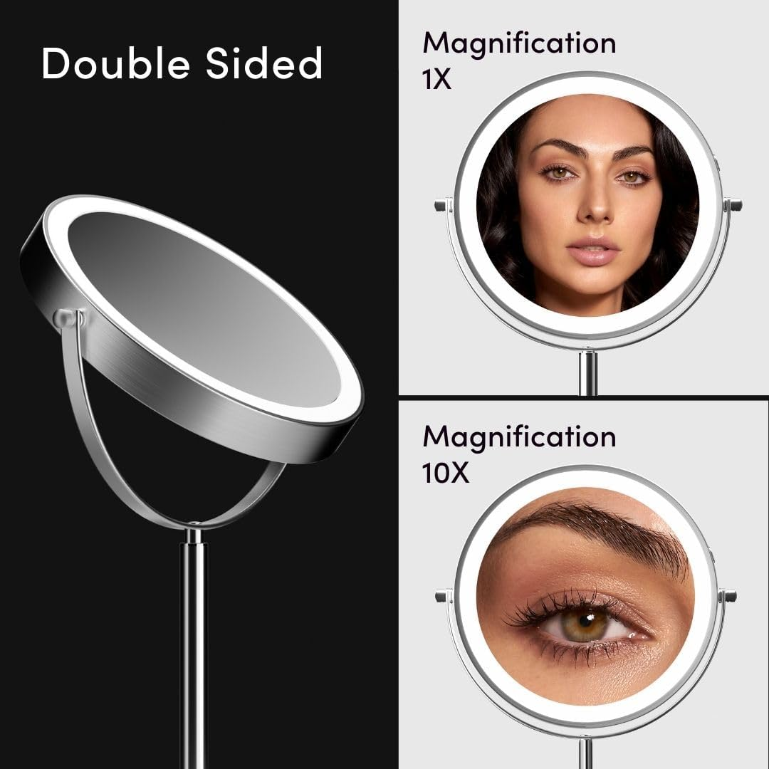 Fancii 8 Inch Lighted Makeup Mirror with Magnification, 10X /1X - Height Adjustable, Rechargeable, Double Sided LED Vanity Mirror with Light and Stand, 360&deg; Swivel (Hailey) image number 4