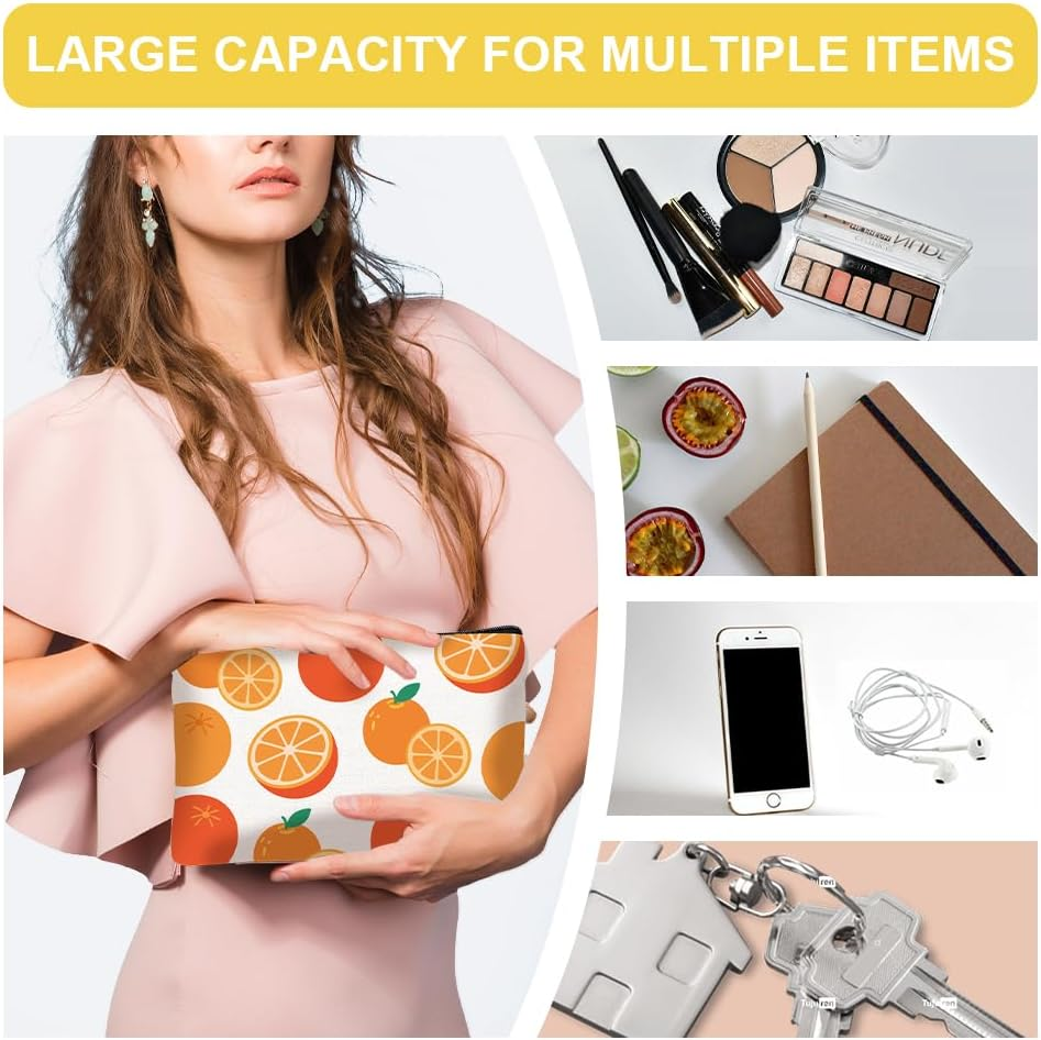Doodlream 16Pcs Canvas Fruits Makeup Bag, 23 X 15 Cm Oranges Lemons Pineapples Cosmetic Bags Travel Organizer Portable Accessories with Zipper, Toiletry Large Capacity, Purse Organizer Pouches image number 6
