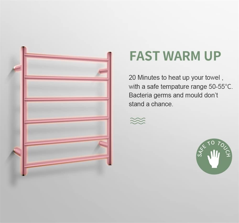 Bathroom Heated Towel Rail 6 Bars round Stainless Steel Electric Heated Towel Energy-Saving Heated Towel Rack Holder Wall Mounted 70W SAA Certificate (Chrome)