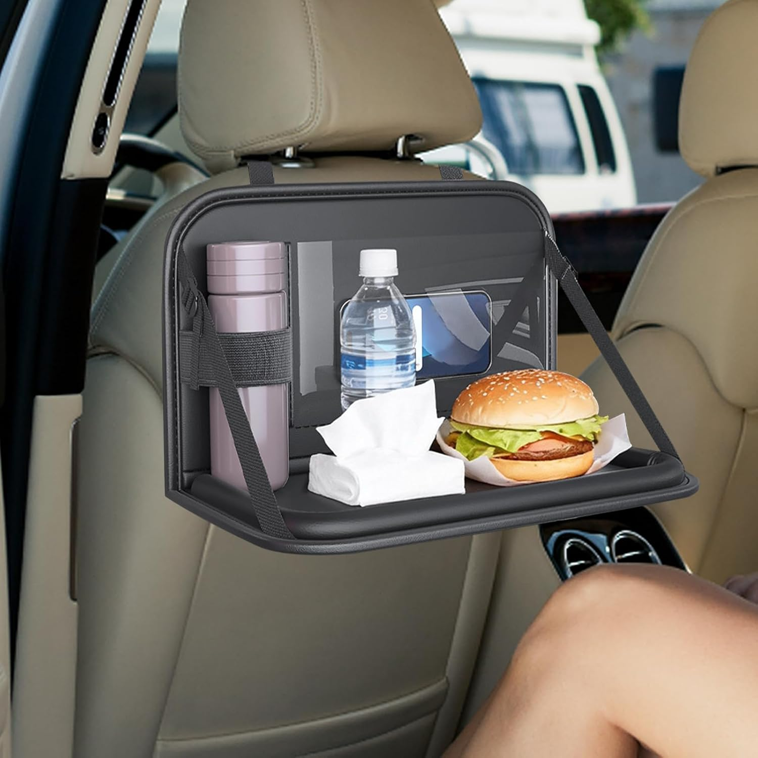 Car Tray for Kids, Laptop Holder Foldable Storage Rear Desk, Table for Car Seat, for Snack Time Toddler Airplane Long Ride Camping Eating Office Work Passenger image number 3
