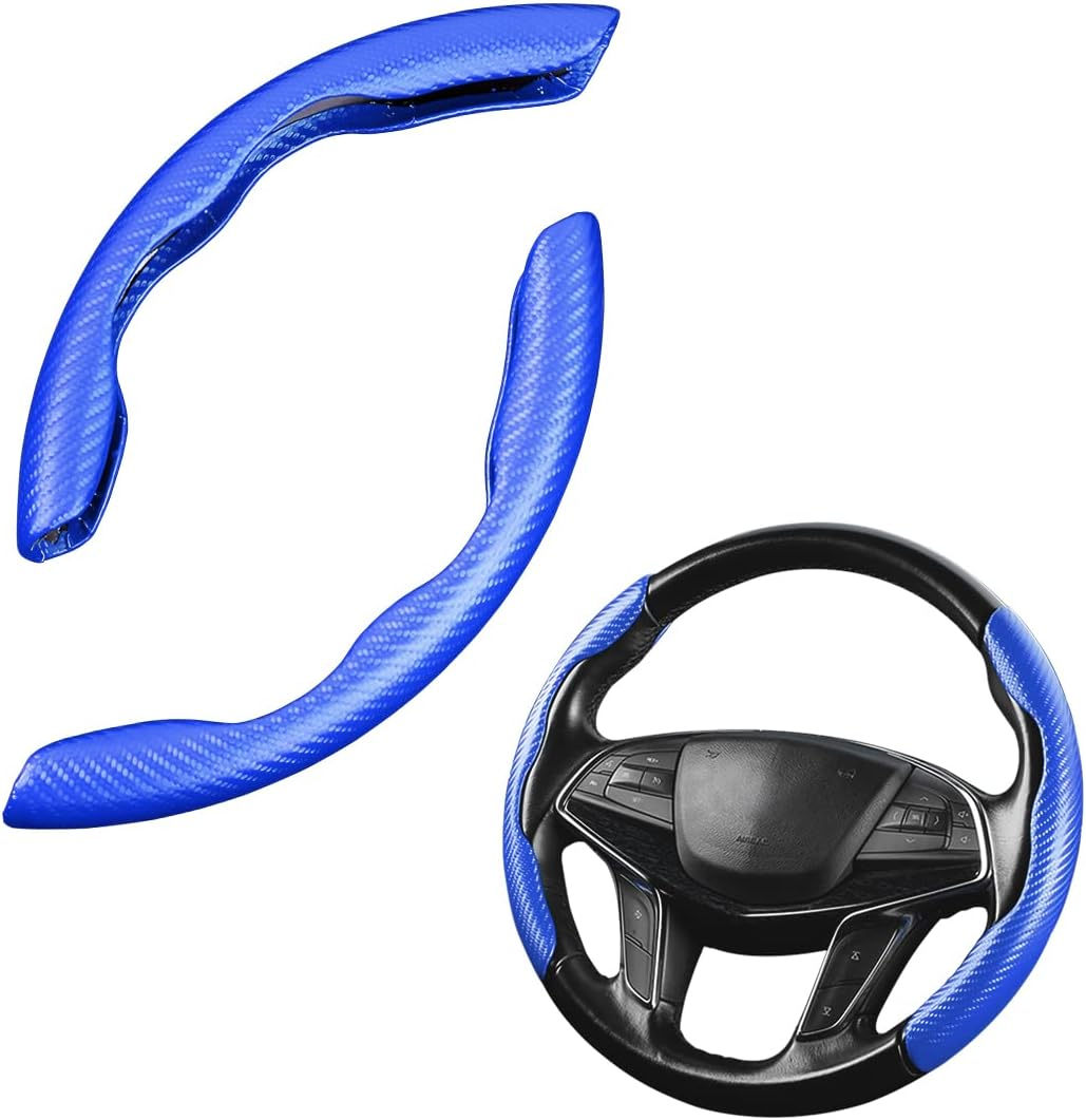 Car Steering Wheel Cover, Microfiber Suede Leather and Carbon Fiber Double Sided Design, Warm in Winter and Cool in Summer, Breathable Non Slip Segmented Protector for Most Cars (Turn Fur/Red)