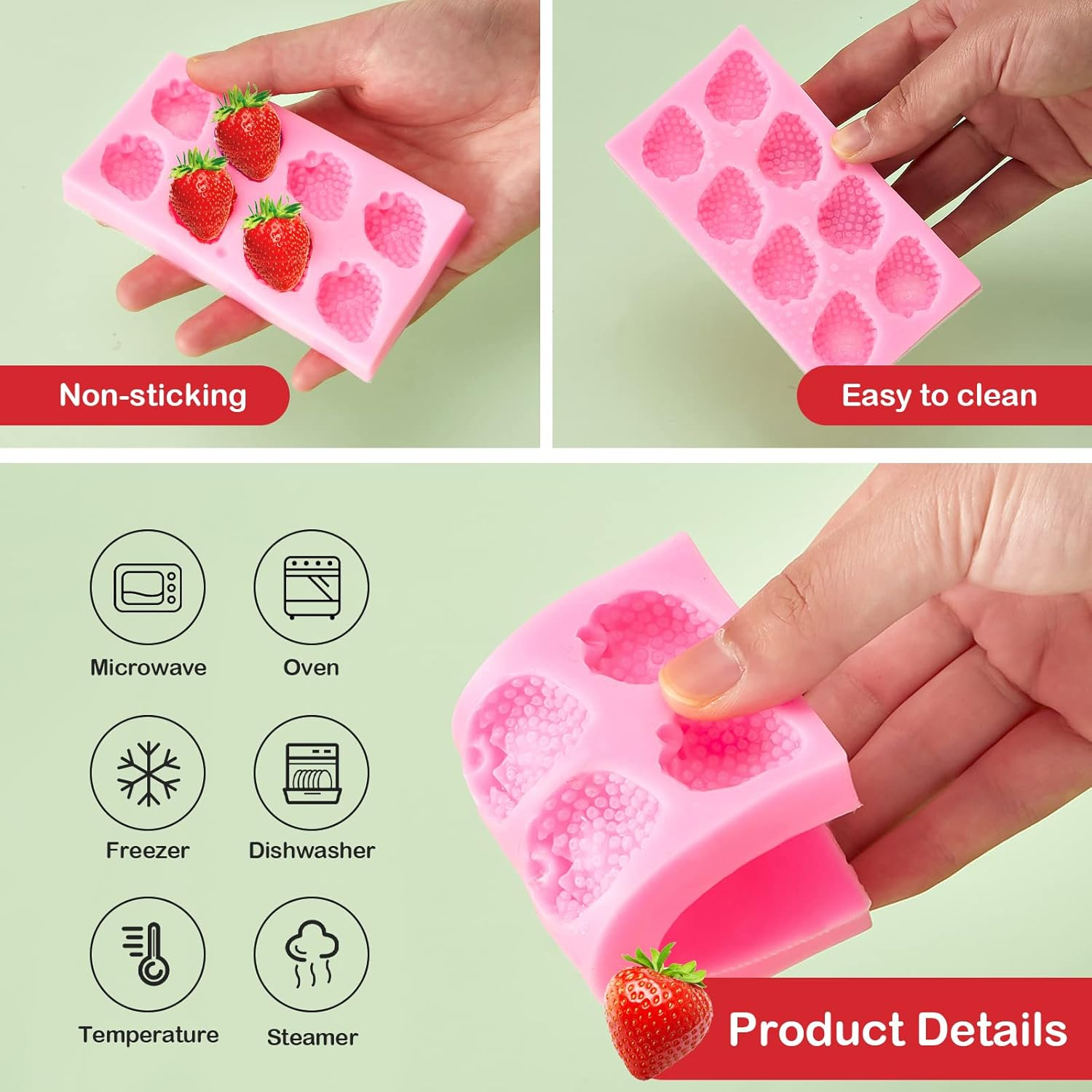 5 Pcs Strawberry Baking Mold Silicone Handmade Candy Jelly Bakeware 3D Flower Strawberry Embed Silicone Fruit Shape Pastry Mold for Soap Wax Chocolate Fondant Ice Cream Cupcake Cake Decor image number 2