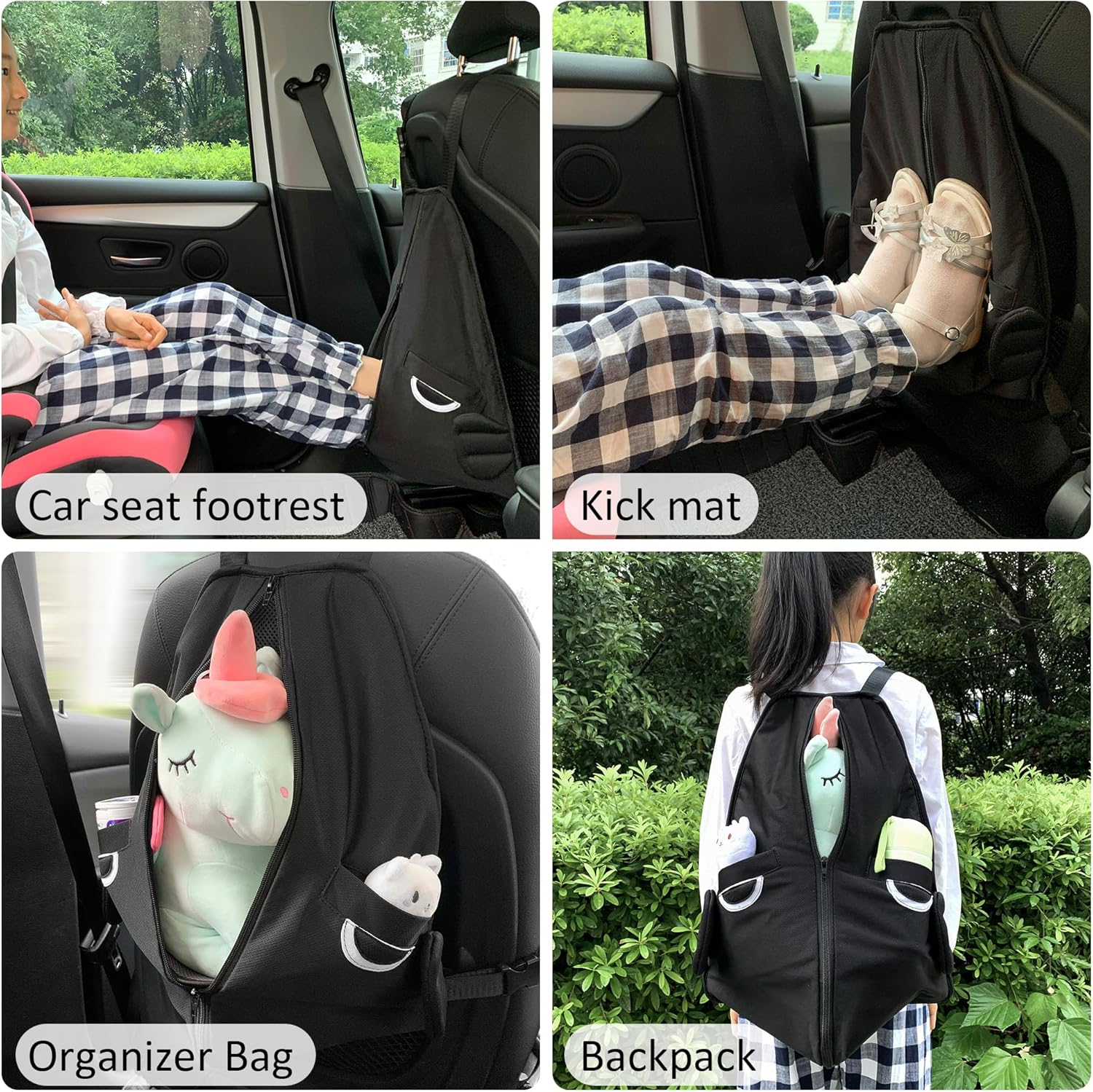 4-In-1 Footrest for Kids and Toddlers - Compatible with Car Seats, Portable Organizer, Seat Protector, and Travel Bag - Adorable Fish Design image number 2