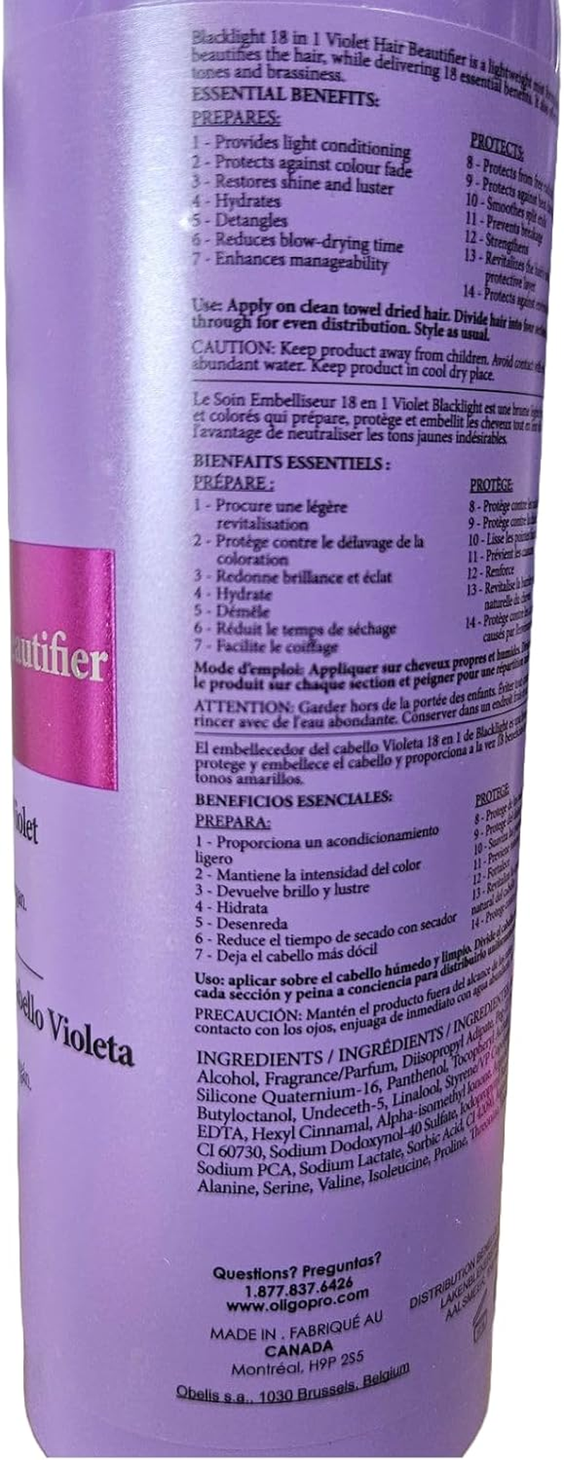 Oligo Professionnel 18 in 1 Hair Beautifier 250Ml (Liquid, All Hair Types, Violet) image number 6