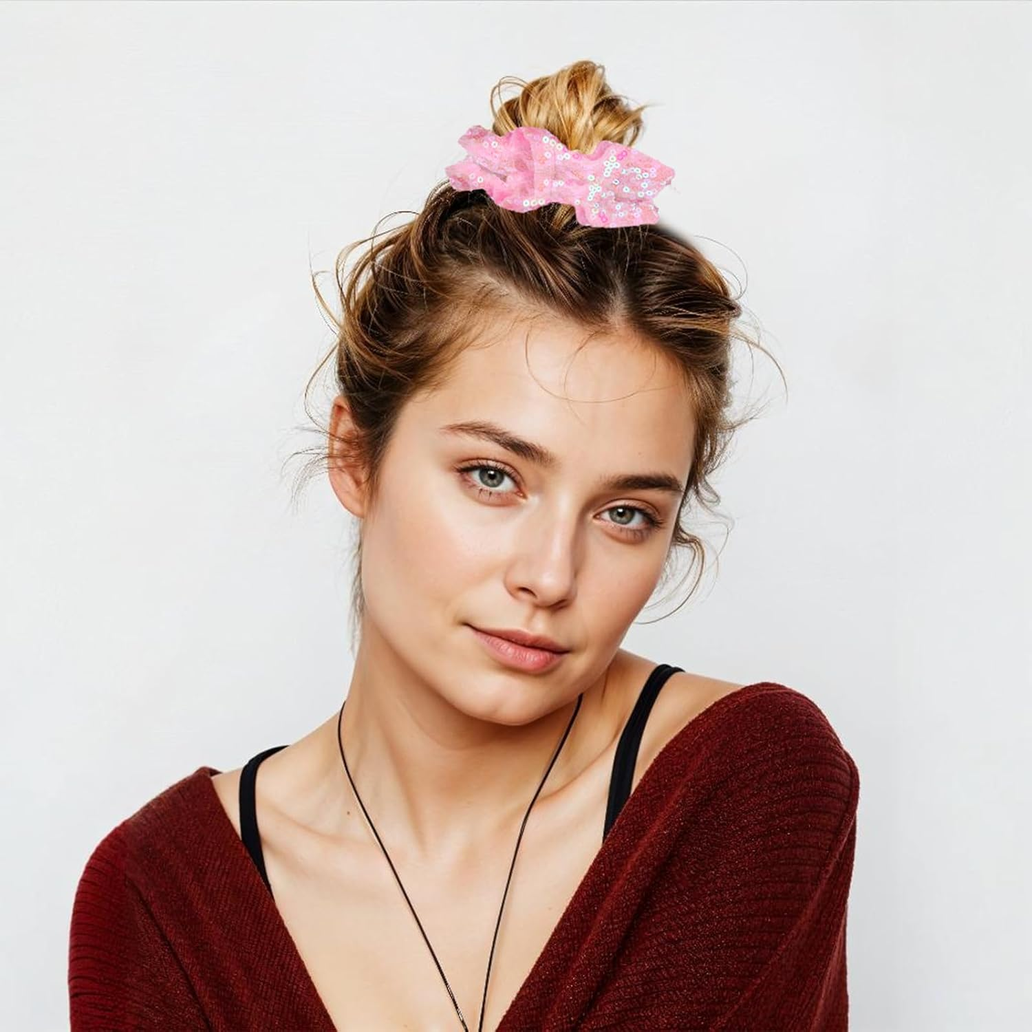 Thinp Pack of 2 Women'S Scrunchies, Glitter Hair Scrunchies, Sequins, Elastic Scrunchies, Sparkling Ponytail Holder, Hair Accessories for Girls, Women, Long Fine Thick Curly Hair Accessories image number 2