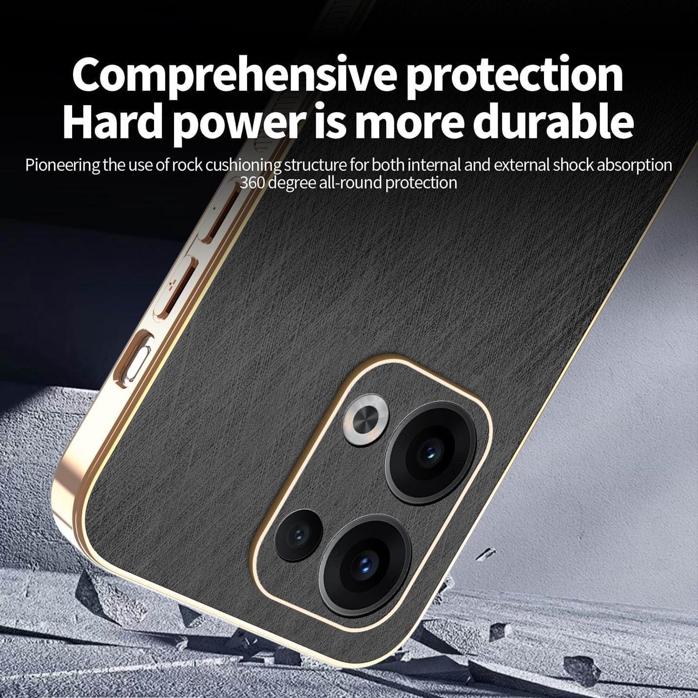 BORYA Electroplated Case for Oppo Reno13 5G (Reno 13 5G), Shockproof Ultra Thin Silicone Mobile Phone Case, Soft Premium PU TPU Bumper Leather Protective Case, Elegant Luxury Case, Black image number 2