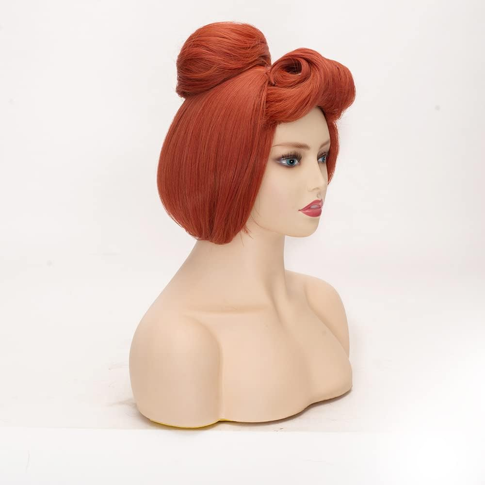 FVCENT 50S Women Wig | Wilma Flintstone Halloween Costume for Women,The Flintstones,60S Short Red Vintage Updo Halloween Costume Bun Party Wig (Red) image number 3