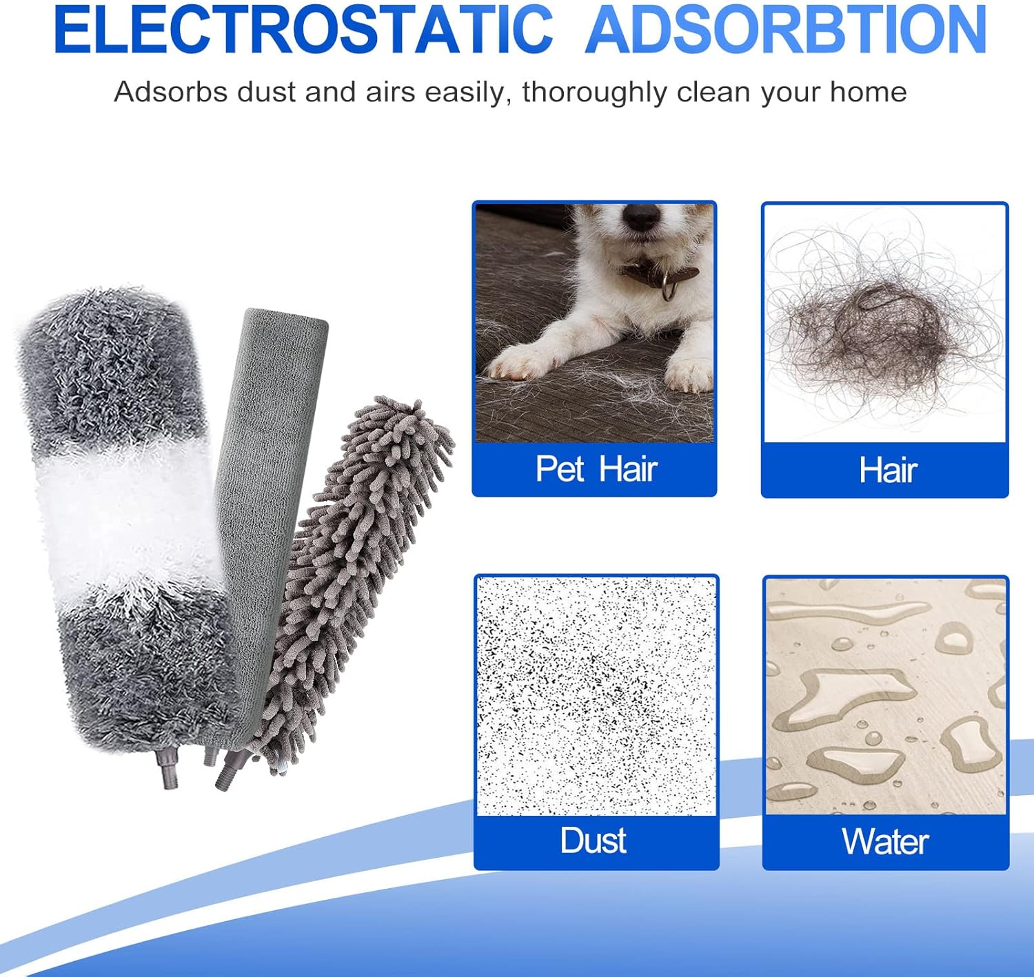 Microfiber Duster Kit (11PCS) - Washable Dusters with Extension Pole (30 to 100 In) for Cleaning Ceilings, Fans, Furniture image number 2