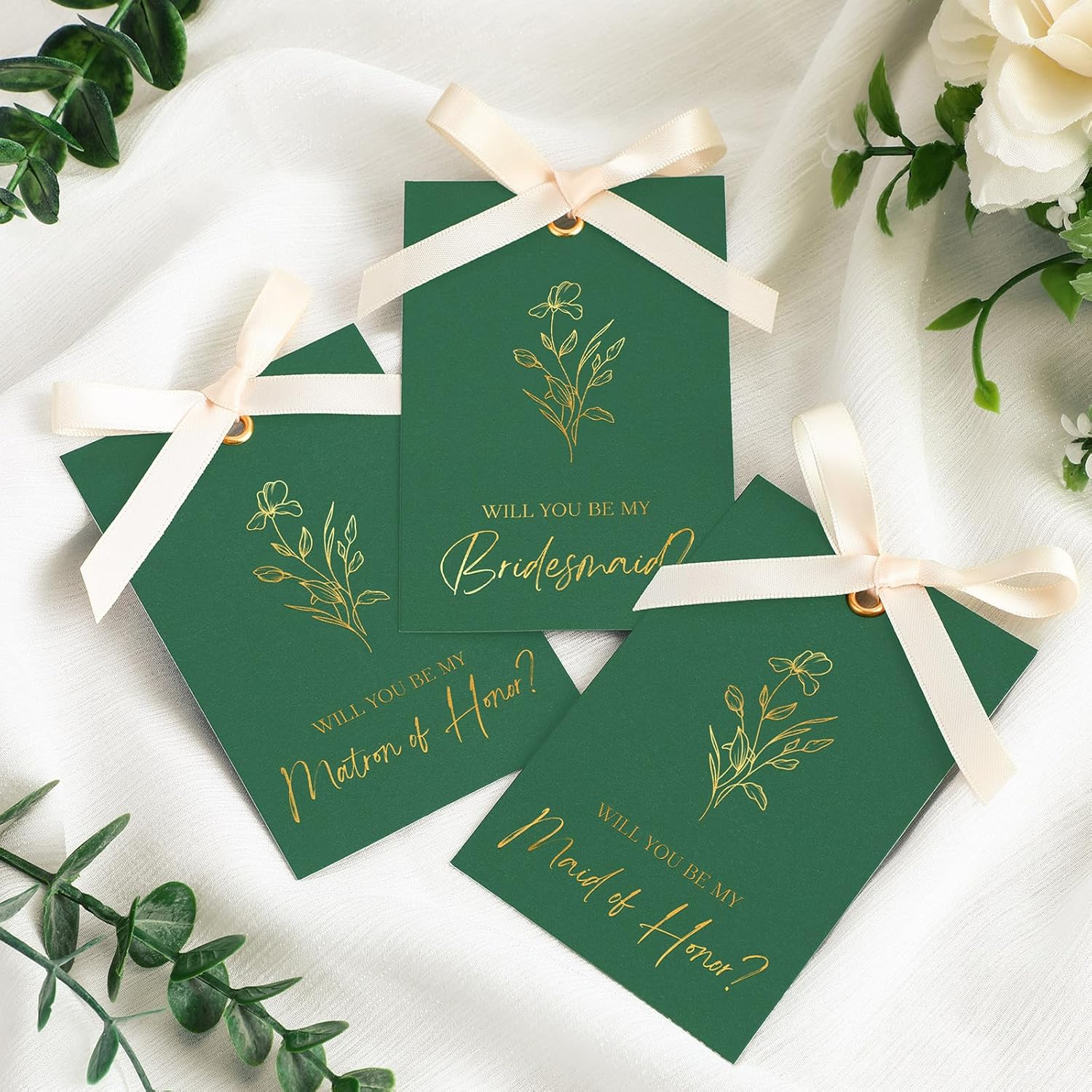 11 Pcs Bridesmaid Proposal Card with Ribbon Bow Floral Metallic Bridal Gift 8 Will You Be My Bridesmaid 2 Maid of Honor 1 Matron of Honor Invitation for Bridal Shower (Black, Gold)