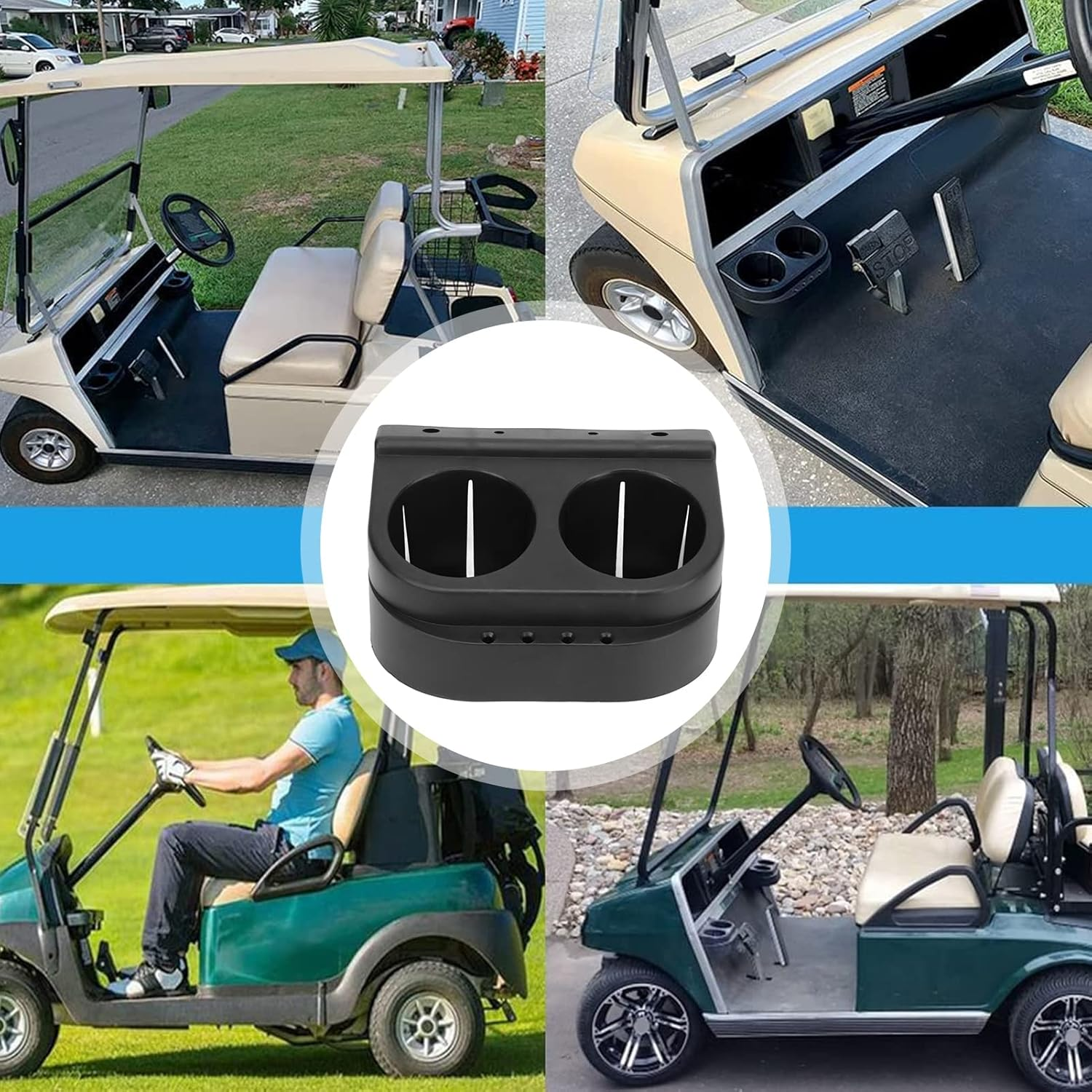 Portable Cart Cup Holder Kit OEM 1016811,101708301 Glossy Black Finish Cup Holder Set for Fit for DS Gas Electric 1993-Up Cart image number 3