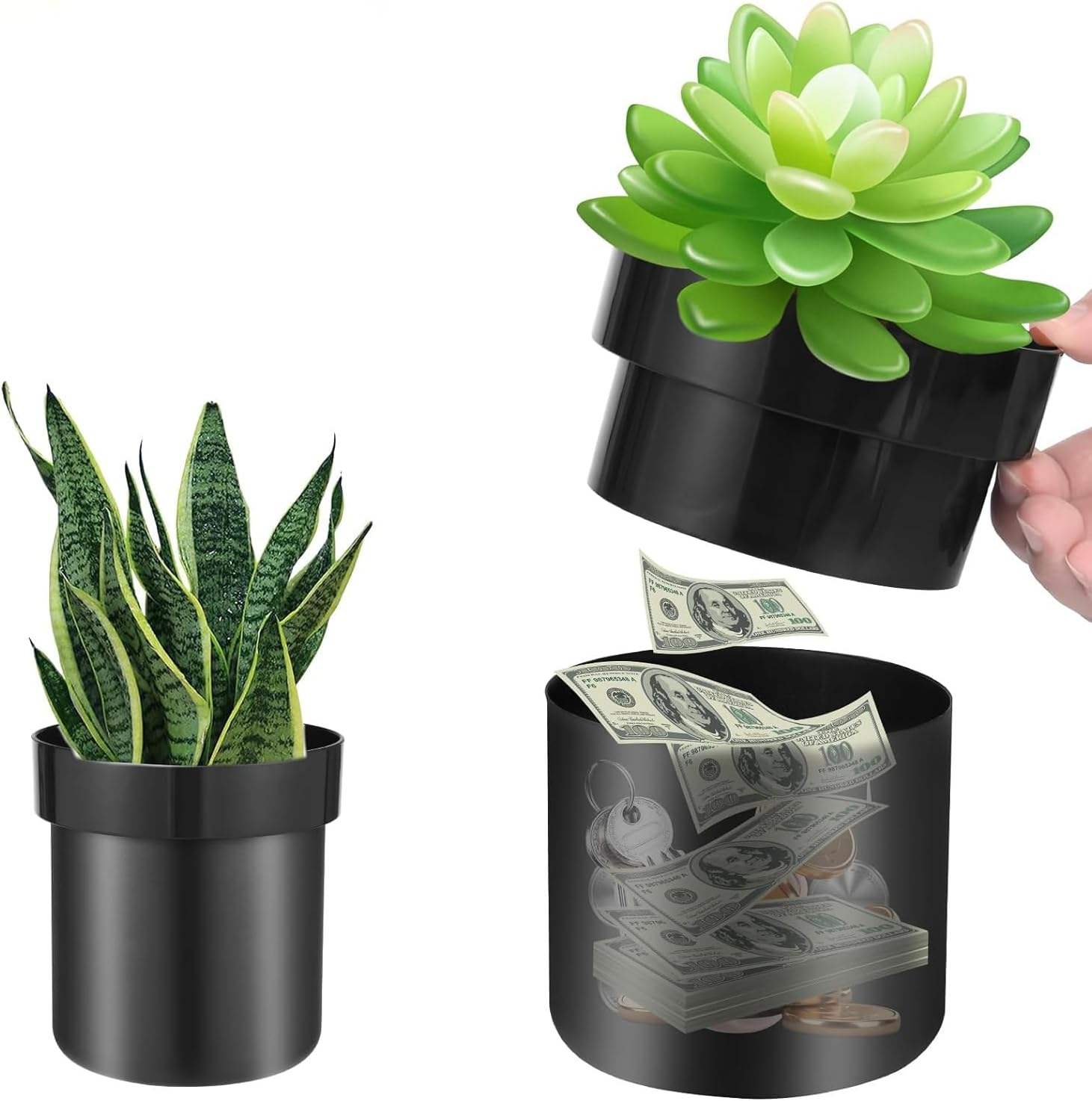 Secret Hidden Safe,Diversion Flower Pot Safe,2 Layer Flower Pot Diversion Safe,Spare Key Hider and Valuables and Emergencies Entry for Rentals, Outdoor, Garden, Home, Office, Yard(Black) image number 1