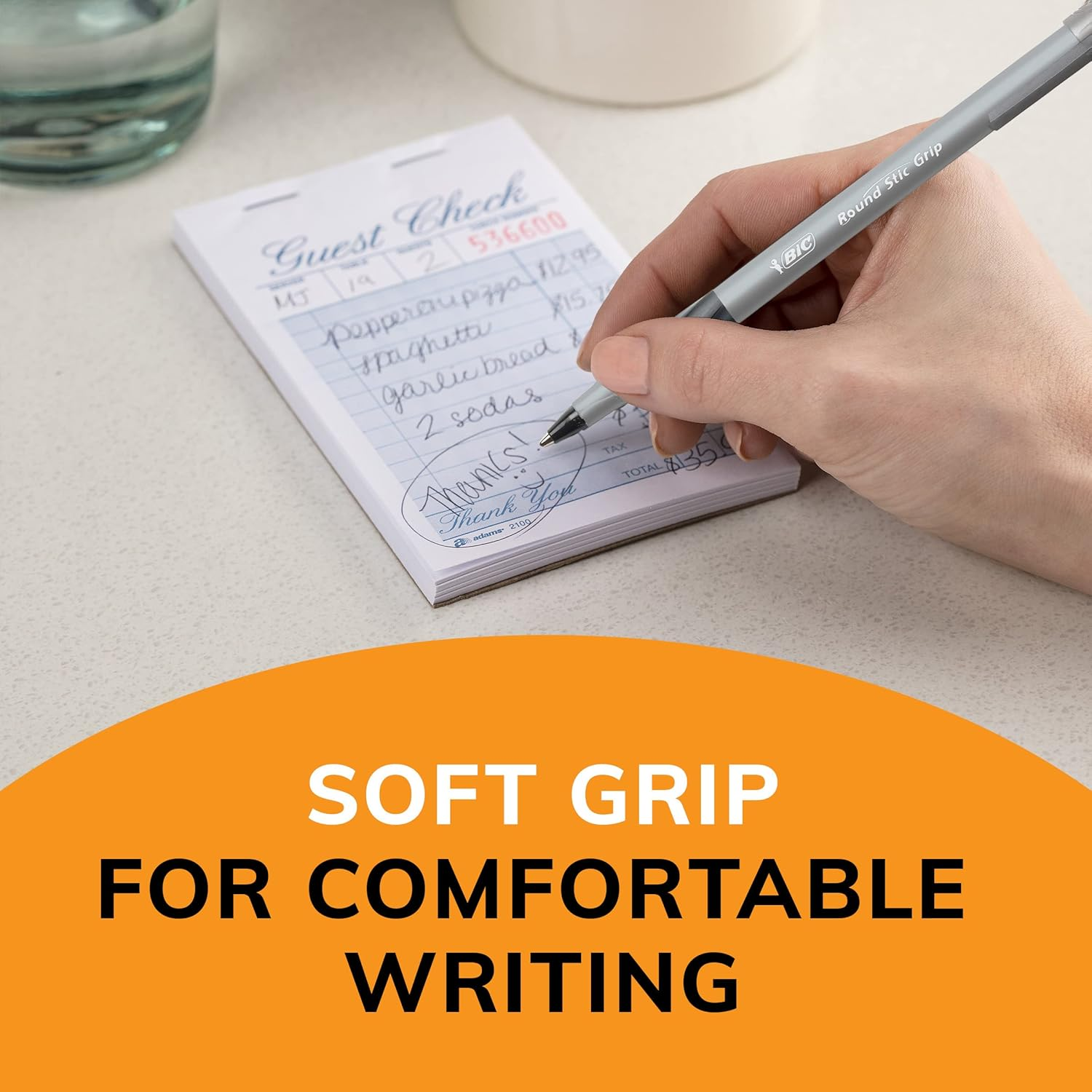 BIC round Stic Grip Xtra Comfort Ball Pen, Medium (1.2 Mm), Black, 12-Count image number 4