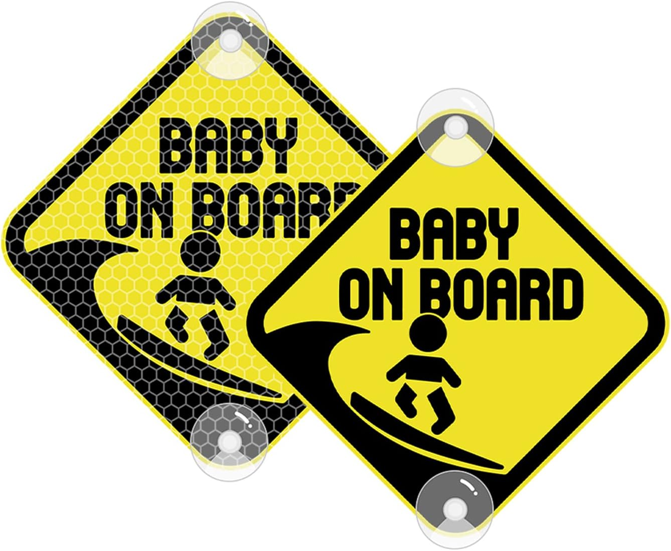 Vesvory Baby on Board Surf Sticker for Cars, Reflective PVC Car Decals with Suction Cups Double-Side Baby on Board Sign Reflective Baby Safety Warning Car Decal,4.72X4.72 In(Reflective Yellow) - Blue image number 4