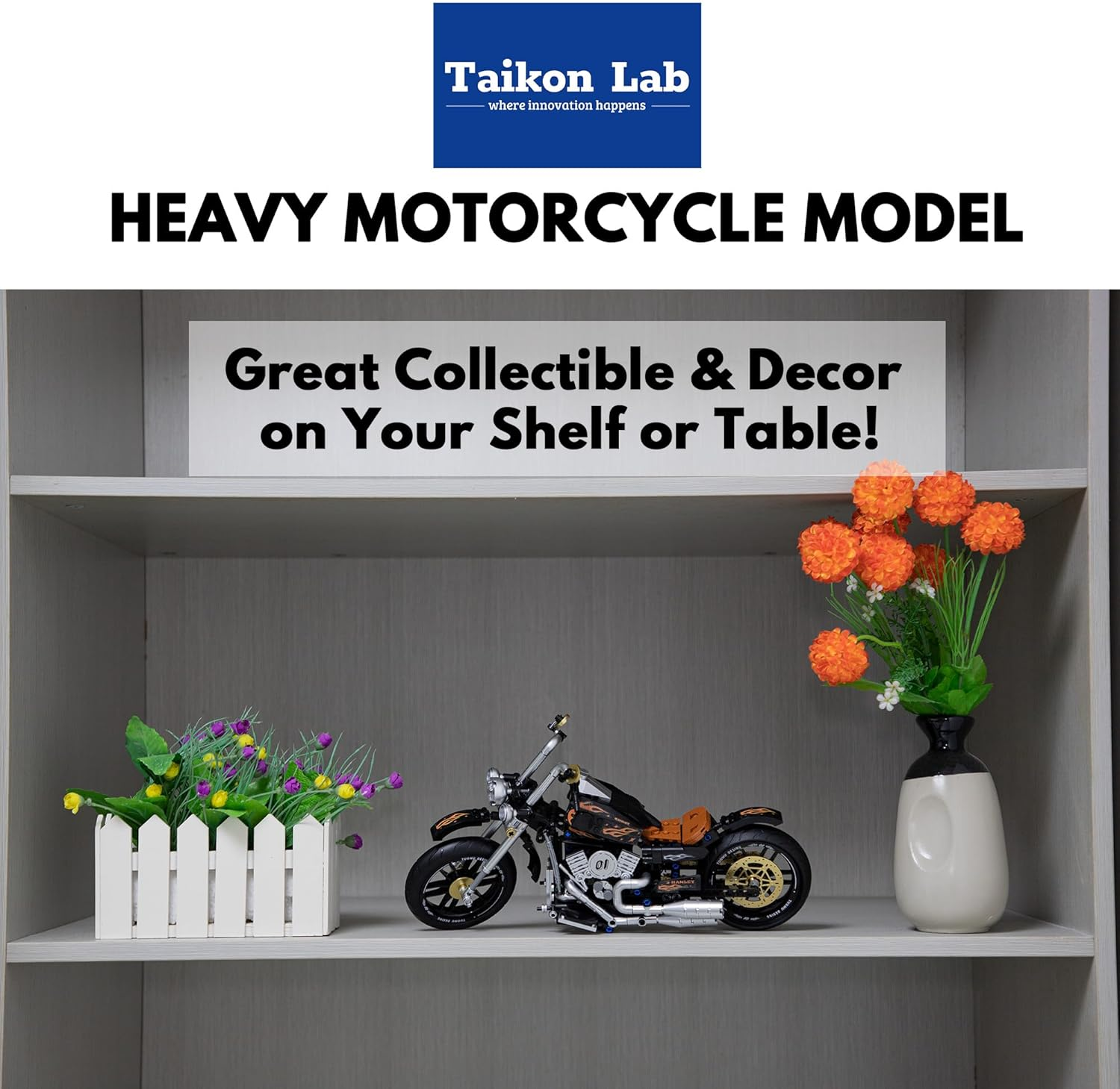 TAIKONLAB Vintage Motorcycle Building Block Toy Set, Collectable Heavy Motorcycle Building Block Model Kit, Gift for Kids and Adults (445 Pieces)