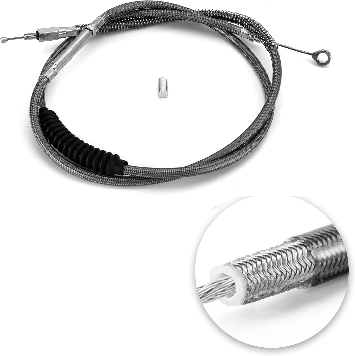 Mofun 68 11/16" Stainless Steel Braided Extended Length Clutch Cable Compatible with Harley Softail Electra Glide Road Glide Road King Street Glide, Fit Dyna 1991-2005, Chrome