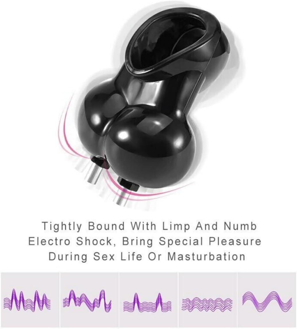 Electric Shock Chastity Cage Ring Scrotum Sleeve Ball Stretcher Ring Cage for Men Adult Sex Toys (Black) image number 2